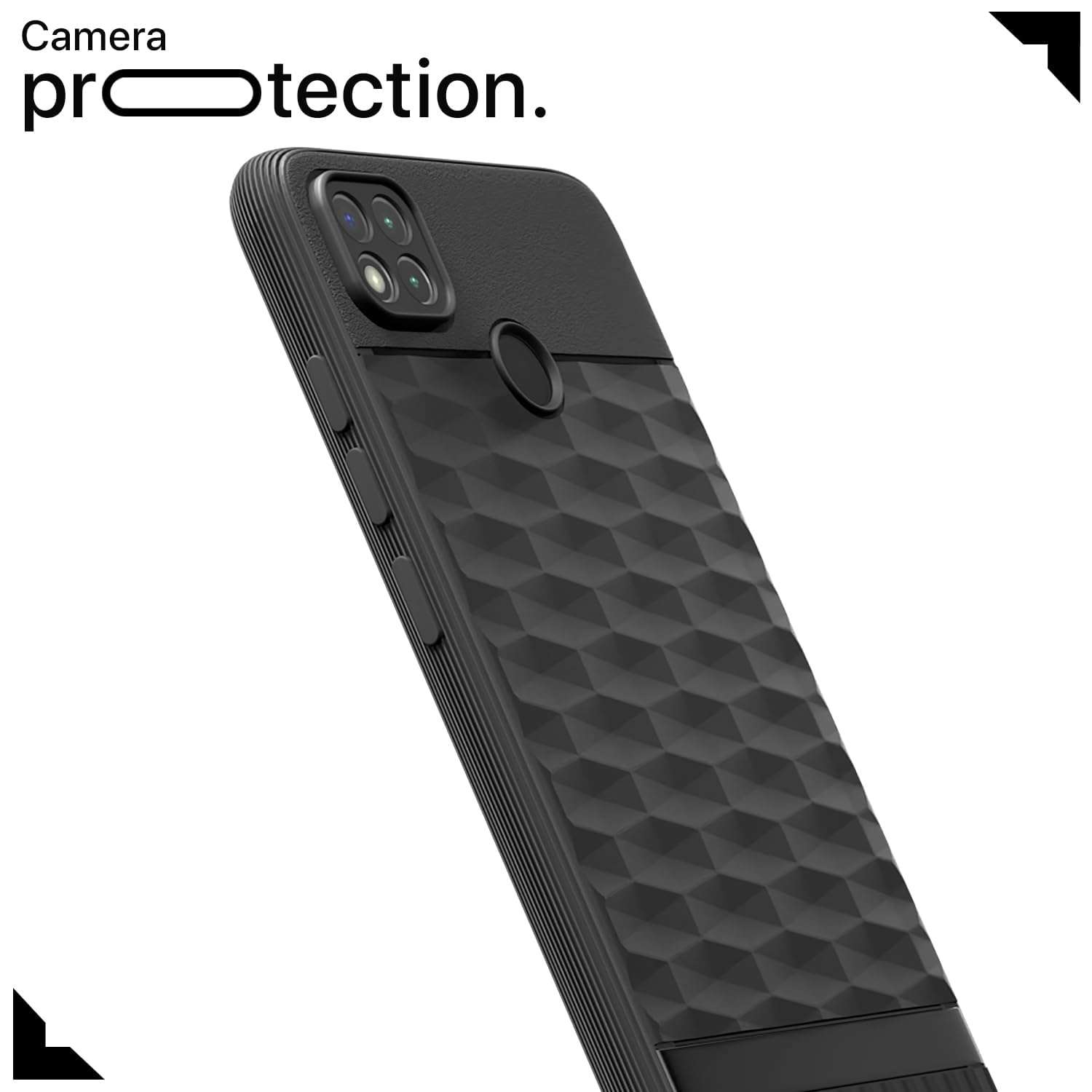 Pikkme Back Cover for Poco C31, Mi Redmi 10A / 10A Sport, Redmi 9 / Redmi 9 Activ / 9C Camera Protection 3D Hexa Cube Design Silicone Protective Bumper Case (Black) 6