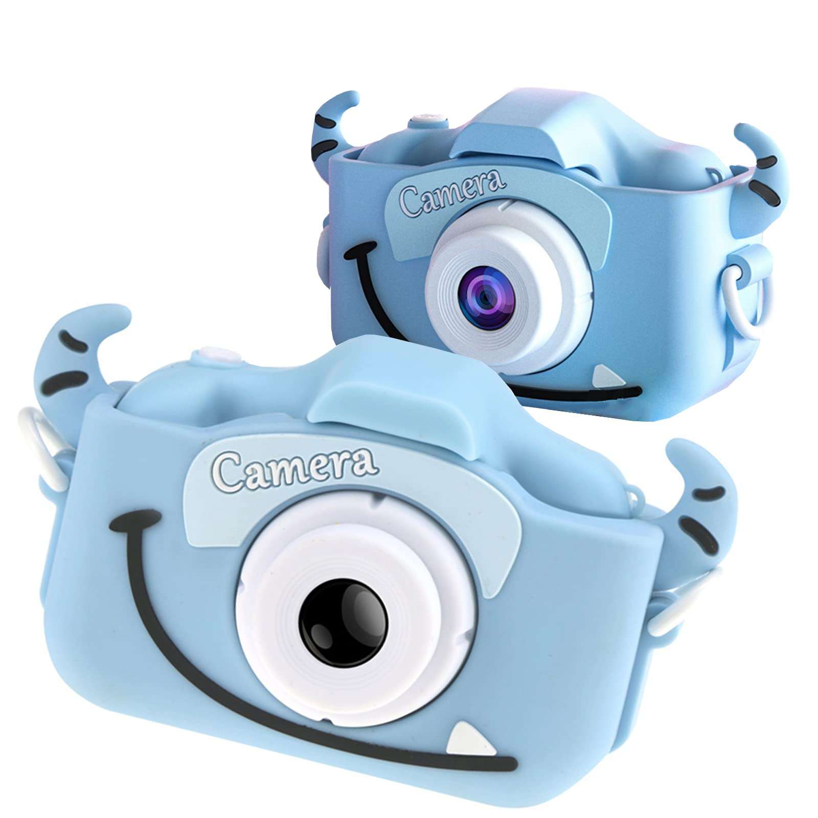SLSFJLKJ Video Camera for Children with Fun Games, Kids Digital Camera with Special Effects, Rechargeable Battery, Ideal for Boys and Girls Age 3 4 5 6 7 8 9 10 Year Old (Blue Cow 32G)