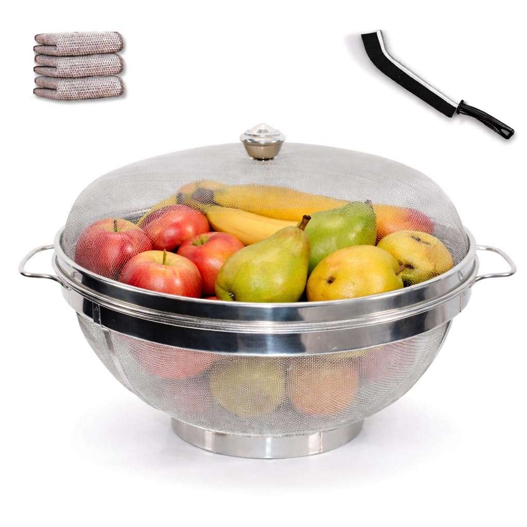 VINART Stainless Steel Fruit Basket with Lid | Fruit & Vegetable Storage Basket for Kitchen & Dining Table (12 Inch) 1