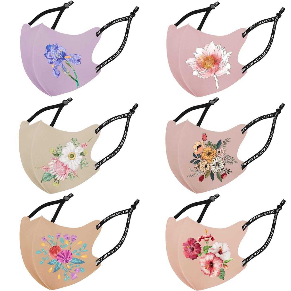 OMG Decor Reusable and Washable Face Masks,Adjustable Ice Silk Cloth Mask,Beautiful Flower Pattern Cloth Face Mask,Pack of 6,S2 3