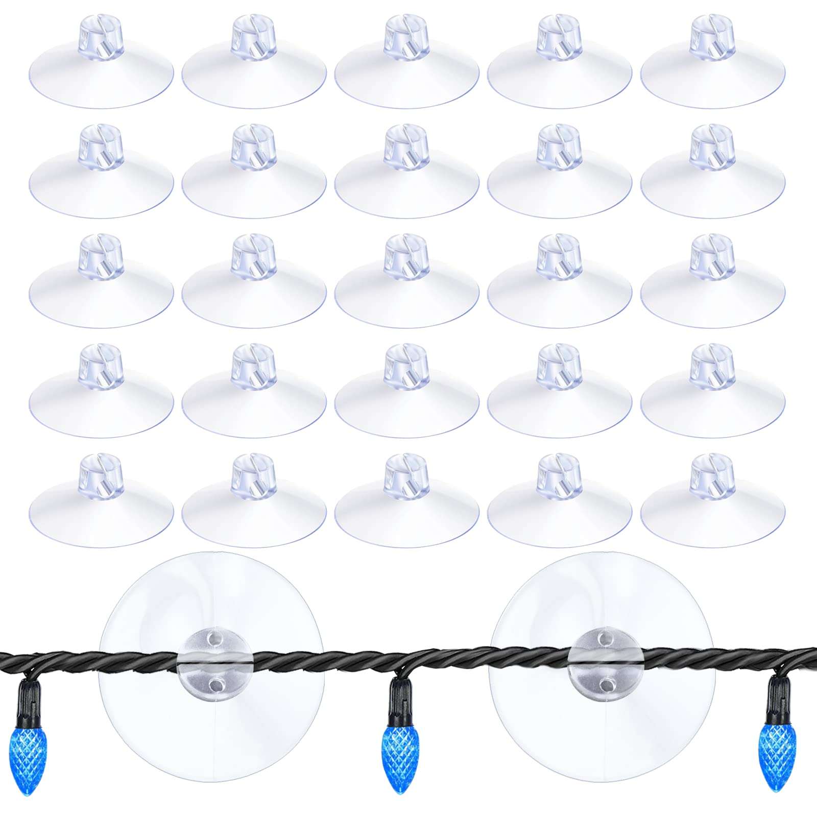 FONUNO Christmas Light Suction Cups 1 8/9" Holiday Light String Suction Cup Hooks Holder for Hanging Christmas Light String Decoration No Tools Required (100 Pieces) 1