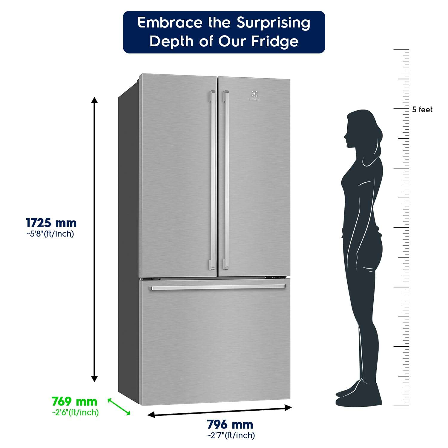 Electrolux 524L Frost Free Inverter French Door Refrigerator, TasteLockAuto Technology, AutoIce & EvenTemp Function, Arctic Silver Steel, UltimateTaste 700, EHE5224C-A 6