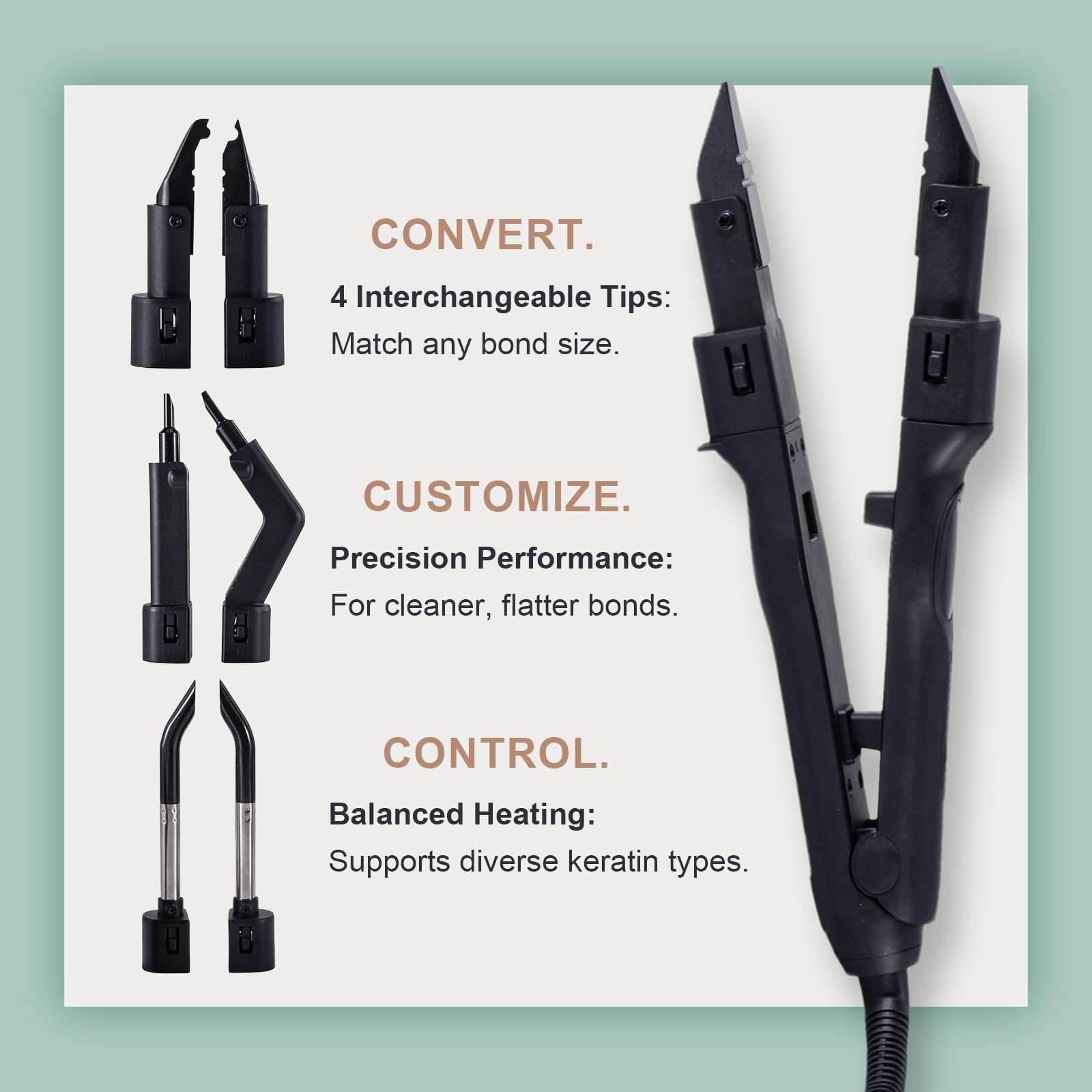 Professional 4-in-1 Keratin Hair Extension Kit - Fusion Heat Tool with 4 Precision Tips - All-in-One Hair Extensions Kit - Salon-Grade Protein Grain Connector for Consistent, Safe Melting 5