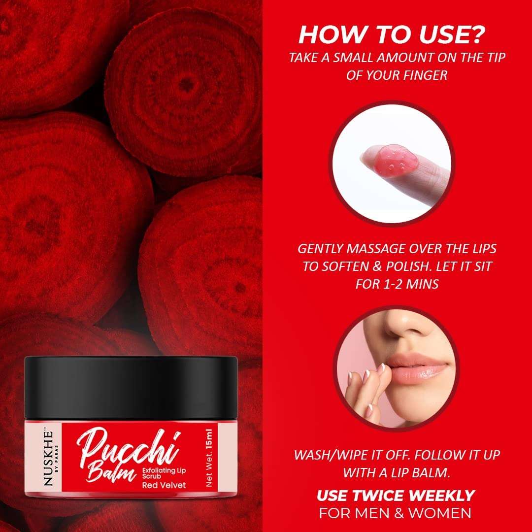 Nuskhe by Paras Pucchi Lip Scrub Balm Red Velvet For Lip Lightening Pink Lips for Men and Women Dry Lips | Smoker | Chapped Lip & Lipstick Stains Removal Lip care - 15g 5