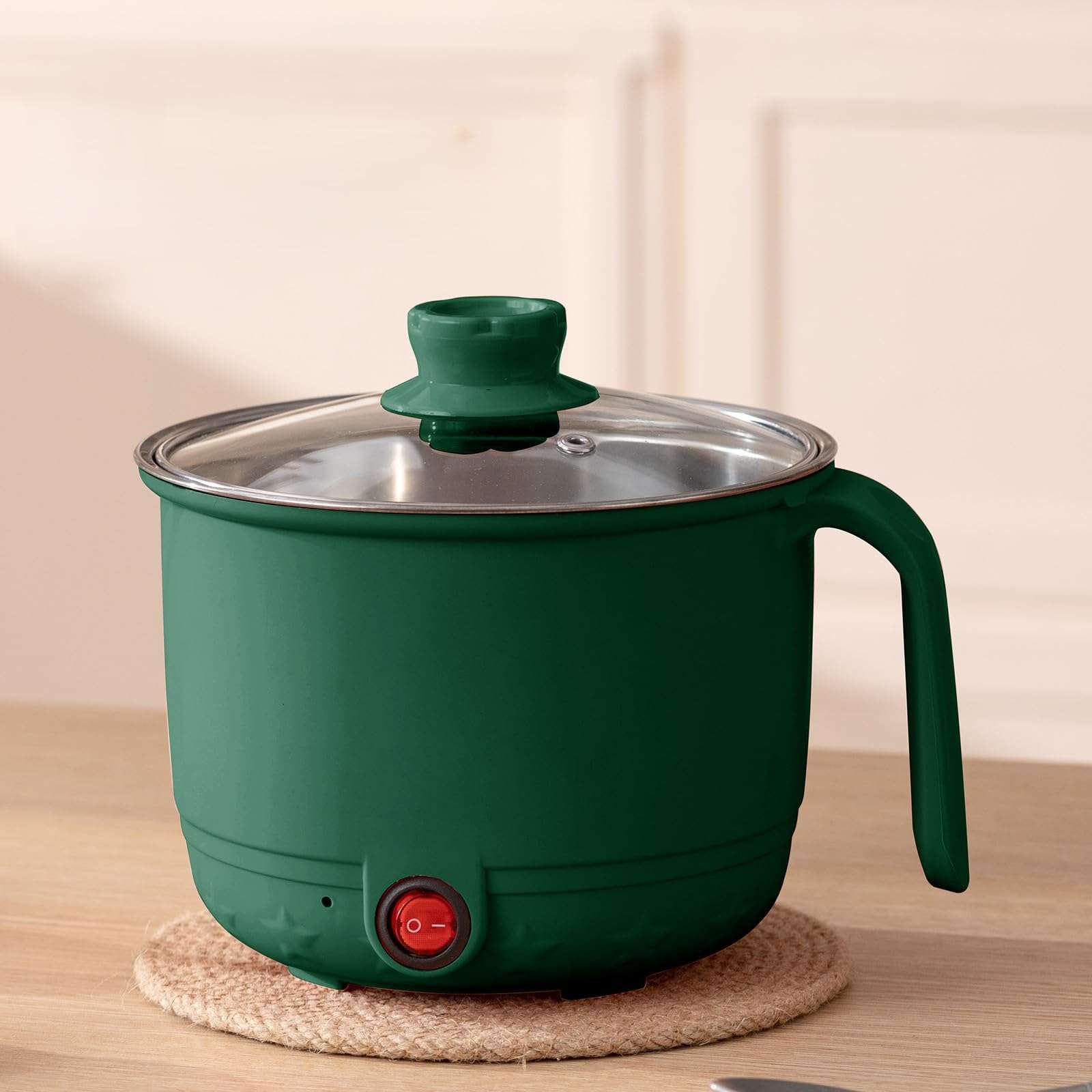 Bluewings Electric Cooking Pot with Steamer & Glass Lid | Portable Mini Electric Cooker for Noodles, Soup, Rice, Dumplings & Hot Pot | Ideal for Hostel, Office, Travel & Small Kitchens | All-in-One Portable Mini Cooker (Green, Without Lid) 3