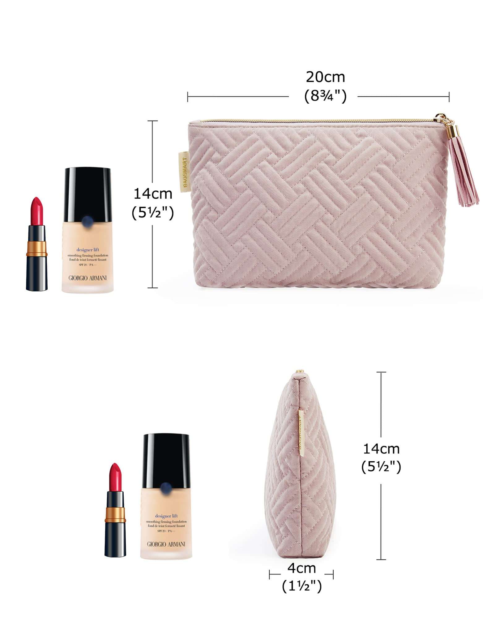 Cosmetic Pouch,BAGSMART 2 Pcs Small Makeup Bag for Purse, Travel Cosmetic Bag for Makeup Brushes Lipsticks Electonic Accessories, Pink+Black 5