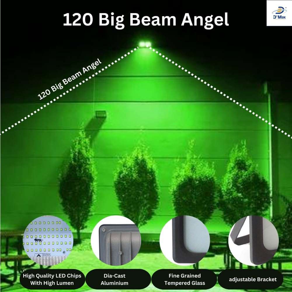 D'Mak 100 Watt LED Flood Light Grey Body Down Chock Waterproof IP65 for Outdoor Purposes (1, Green) 6