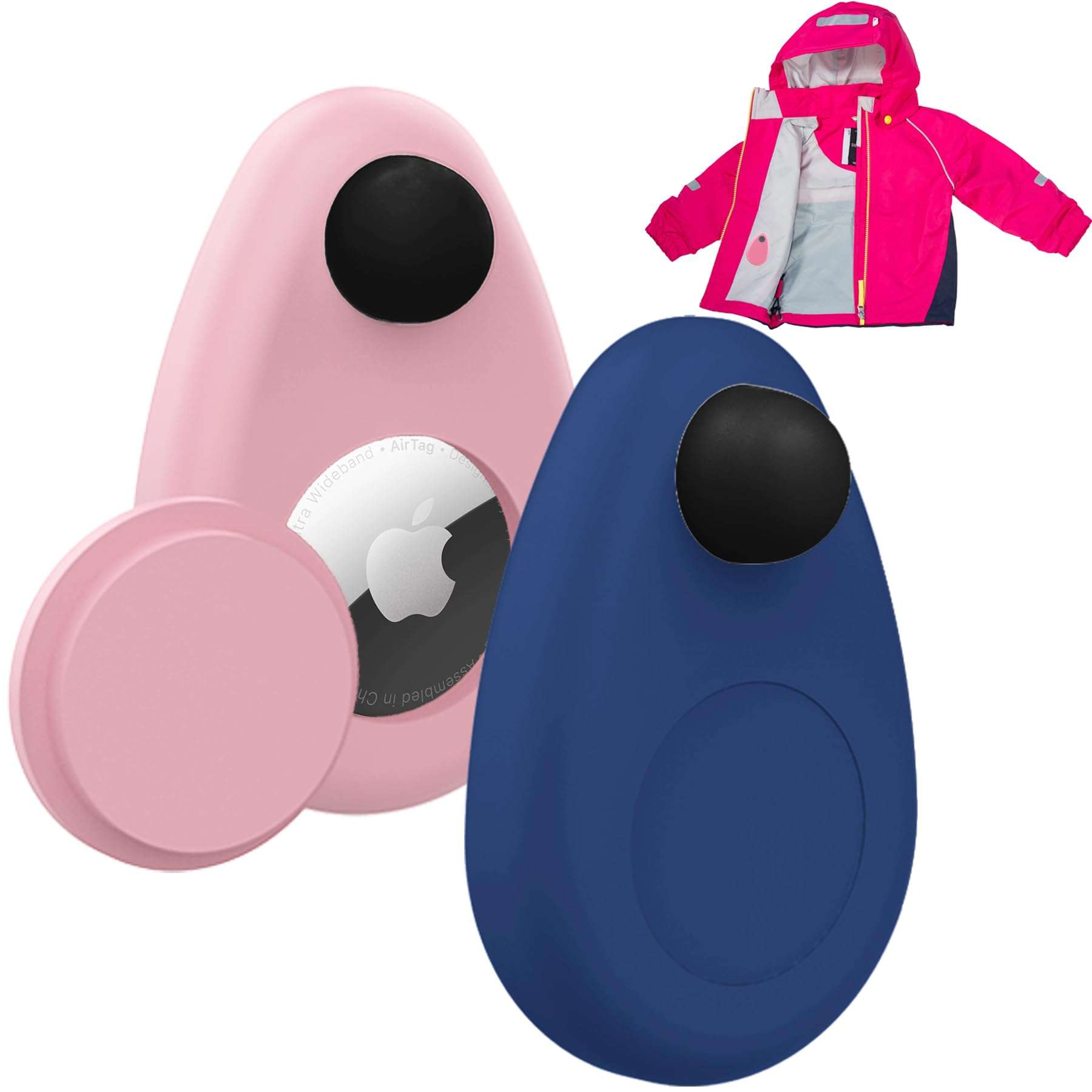 Waterproof AirTag Holder for Kids(2 PACK), Hidden AirTag Holder with Safety Pin, Anti-Theft GPS Tracker Case for Baby, Clothes, Luggage, Pet, Doesn't Dangle Anti-Removal(Blue,Pink) 1
