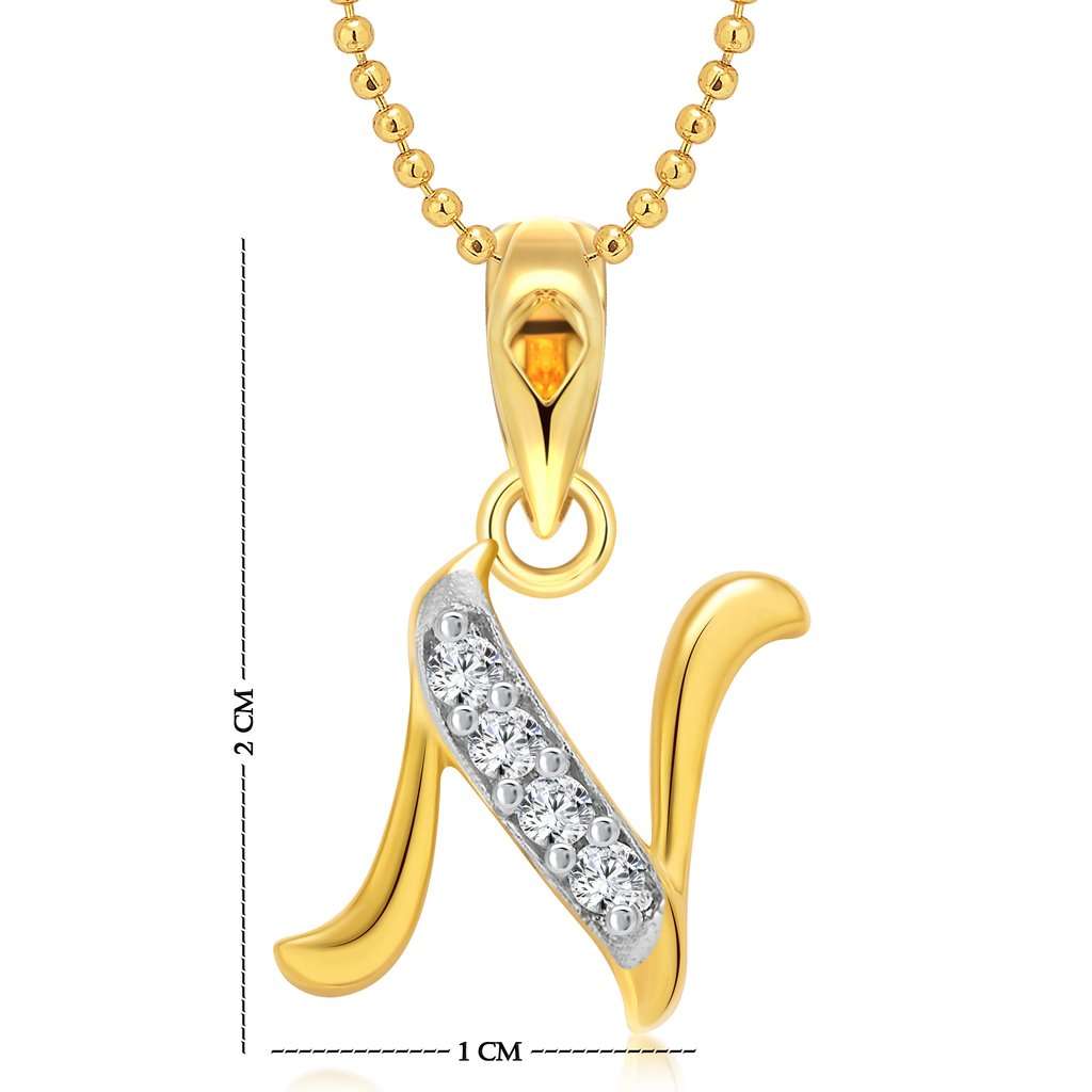 Vighnaharta valentine day gift valentineday gift for her gift for him gift for women gift for men Valentine gift Dual Heart Ring with Initial ''N'' Letter Pendant Gold and Rhodium Plated Jewellery Combo Set 3