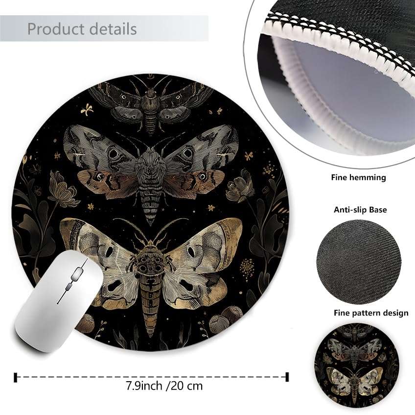 WOOGCHEIR Butterfly Mouse Pad, Boho Butterfly and Moth Mousepad Mouse Mat with Non-Slip Rubber Base for Home Office Desk Accessories, Desk Supplies for Women Office Aesthetic,7.9x7.9 Inch 4