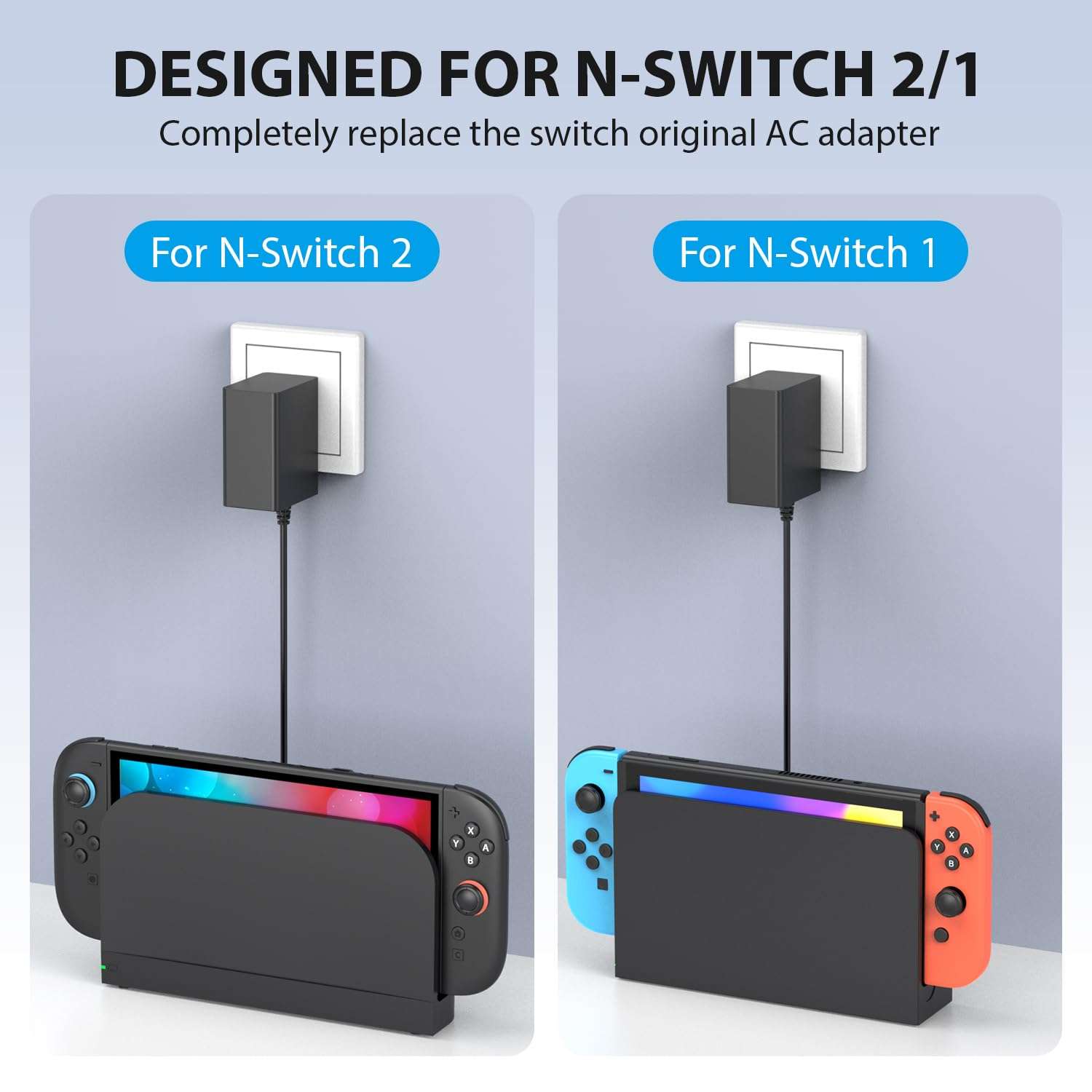 Switch 2 Charger - 60W AC Adapter for Nitendo 2(2025) with 6.6FT Long Cable, Support 4K TV Dock, PD 3.0 Fast Charging Power Supply 20V/3A Accessories [Official Switch 2 Charger Replacement] 3