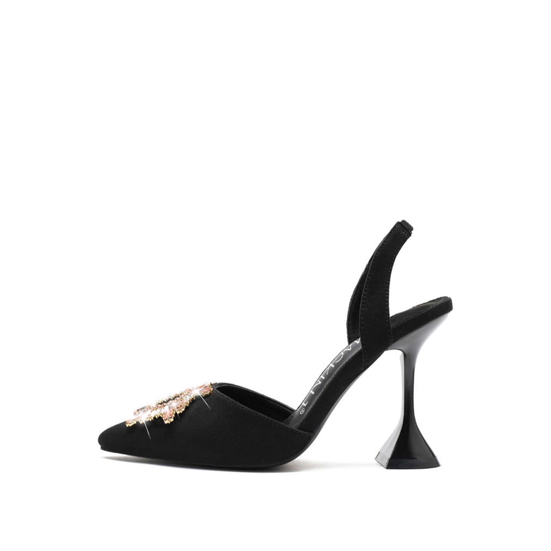 MACKIN J 188-6 Women's Clear Heels Pointed Toe Slingback Rhinestone Sandals Dress Shoes Black 8.5 2