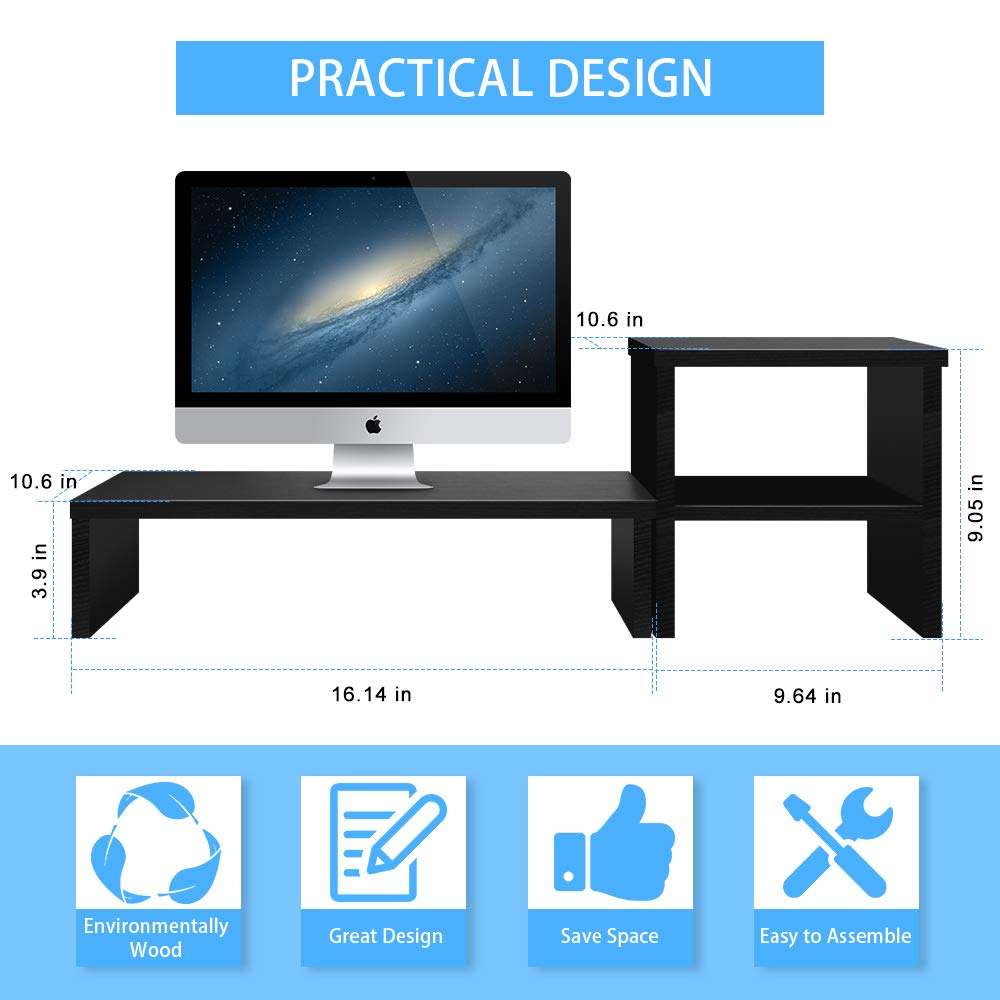 SUMGOTT Computer Monitor Stand with 2 Tiers and Desk Organizer Stand Storage Shelf, Desktop Screen Stand for Laptop, Bookshelf and Keyboard, Monitor Riser Printer Stand for Home, Office, School … 2