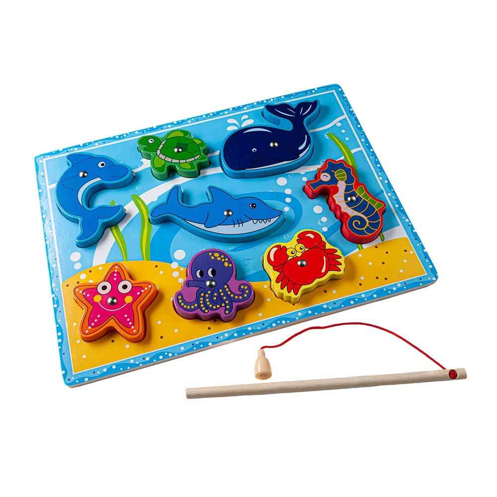 Quasar Wooden Magnetic Fishing Sea Animals Cartoon Shape Game Educational Non Toxic Eco-Friendly Function Fish catching Game for Kids Best for Gift - Multicolor 1