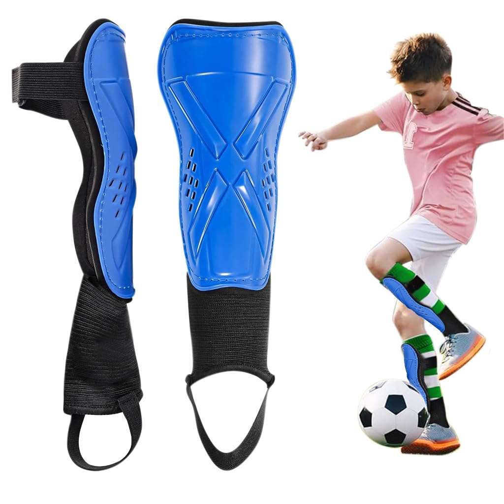 Proberos® Kids Shin Guard Teens Sport Shin Guards with Ankle Support EVA Cushioning Liner Football Shin Guards Adjustable Hook and Loop Closure Design Sport Shin Guards for Football, Rugby, Blue 1