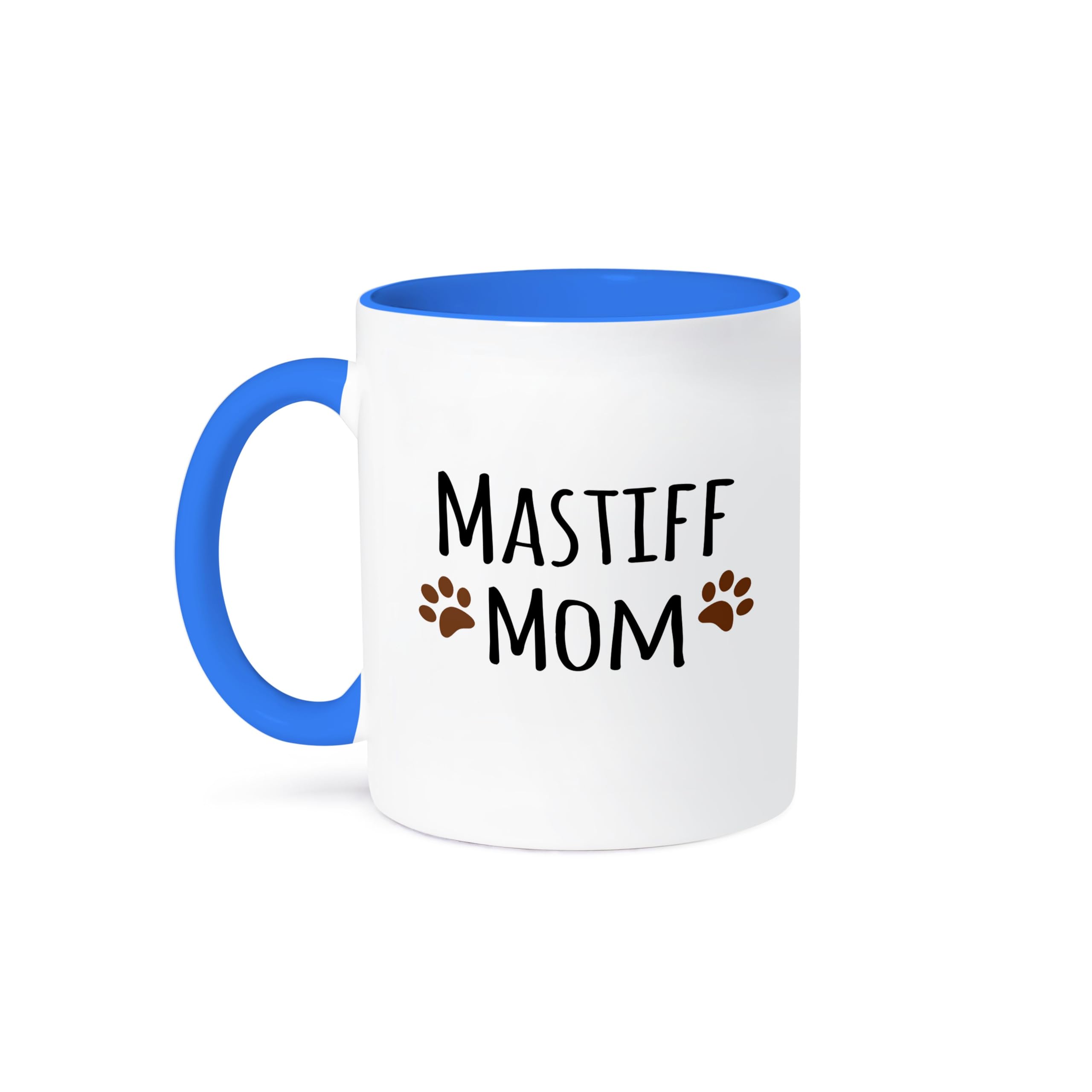 3dRose Coffee Mug, Size - 15oz - Mastiff Dog Mom - Doggie by breed - brown muddy paw prints - doggy lover - proud pet owner mama love Pet designs - funny coffee cup gift