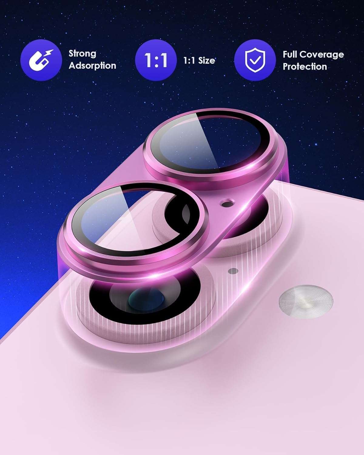 TECH KONNECT Camera Lens Protector for iPhone, 16/16 Plus, Camera Protector with Metal Alloy Ring for iPhone 16/16 Plus (Anti-Scratch)(Pack of 1) (Pink) 4