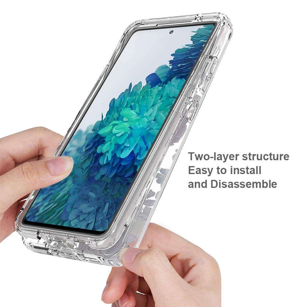 Samsung Galaxy S20 FE 5G Case,Scalette Galaxy S20 FE Case,Dual Layer Clear Flower Design,Soft TPU Back Cover Clear Shockproof Floral Pattern with PC Bumper for Women for Galaxy S20 FE Case,Purple 5