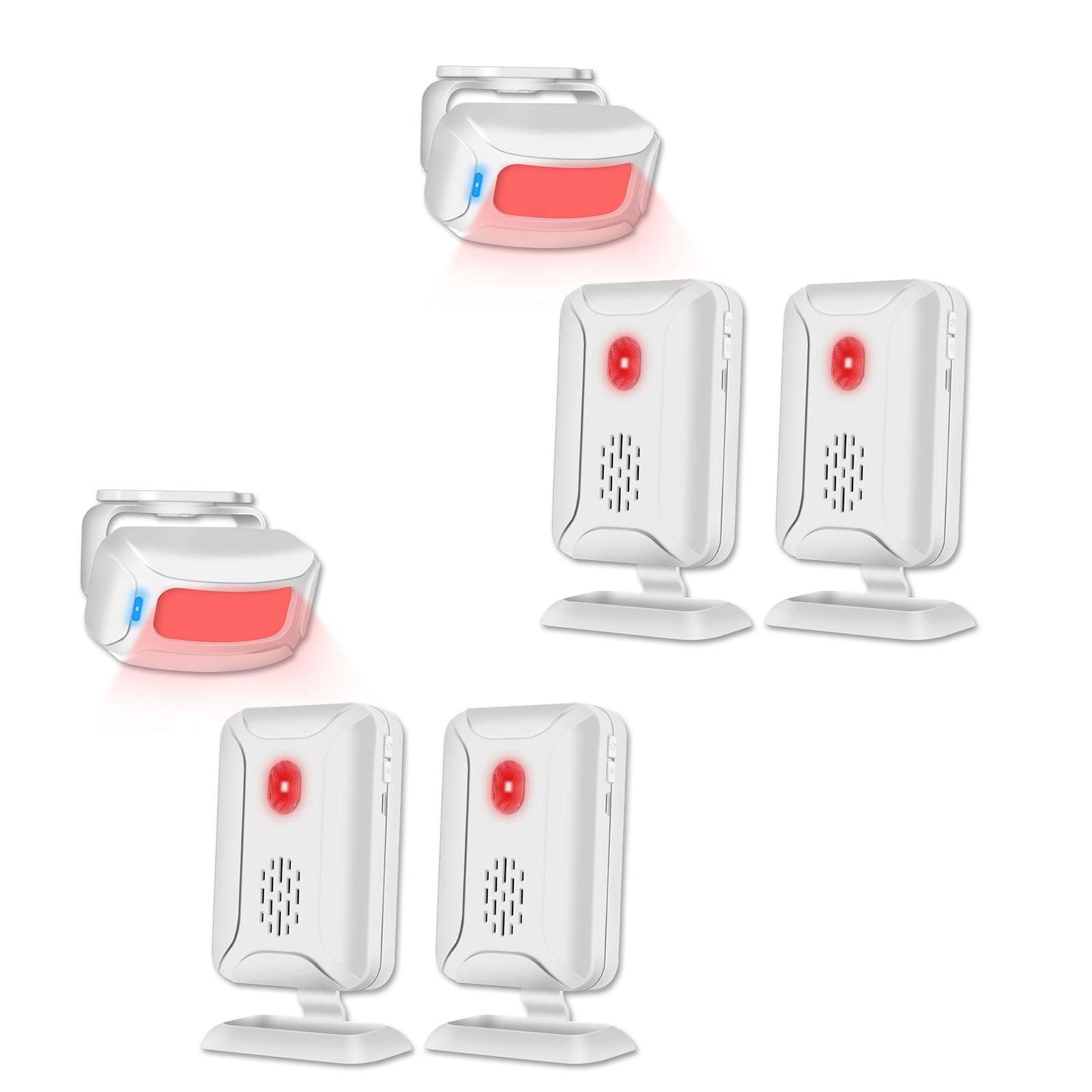 GREENCYCLE Motion Sensor Alarm, Wireless PIR Motion Sensor Detector Security Alarm Chime, Shop Store Office Home Front Door Entry Welcome Doorbell, Inside Door Bell Chime (4 Receiver 2 PIR Detector) 1