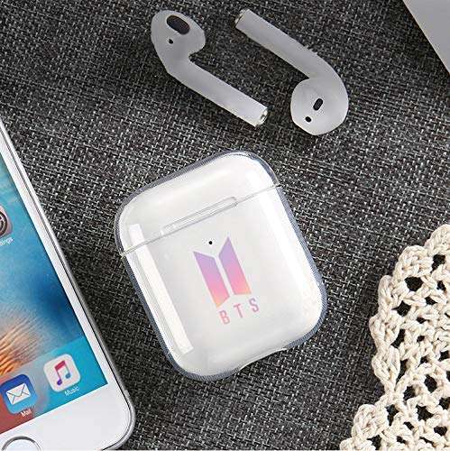 BTS Airpods Case Cute Clear Protective Cover Skin with Keychain for Girls BTS Merch Compatible with Apple Airpods 1&2 3