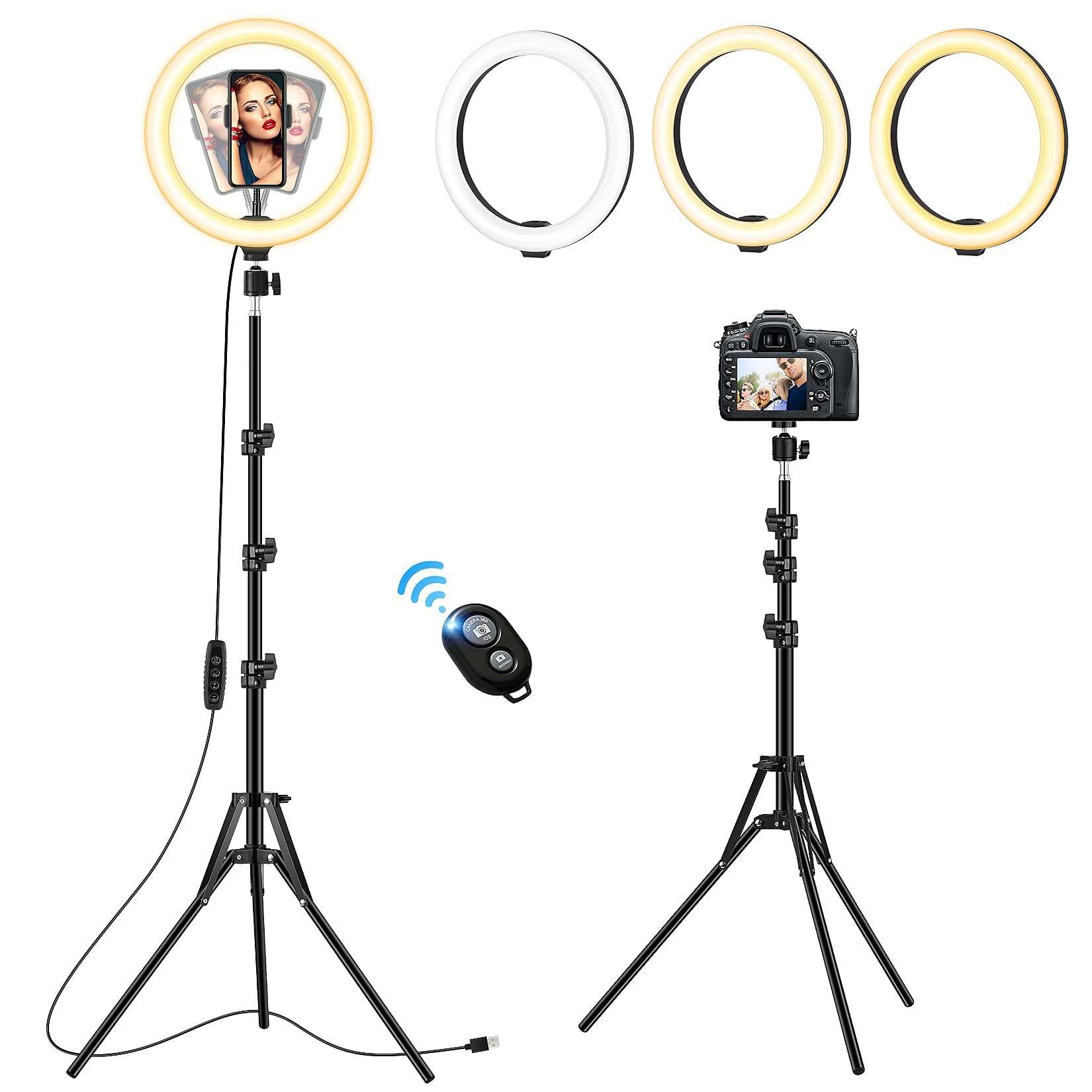 12" Ring Light with 57" Floor/7" Desk Stand and 2 Phone Holders, Selfie Ring Light for Computer/Phone/Laptop/Webcam 1