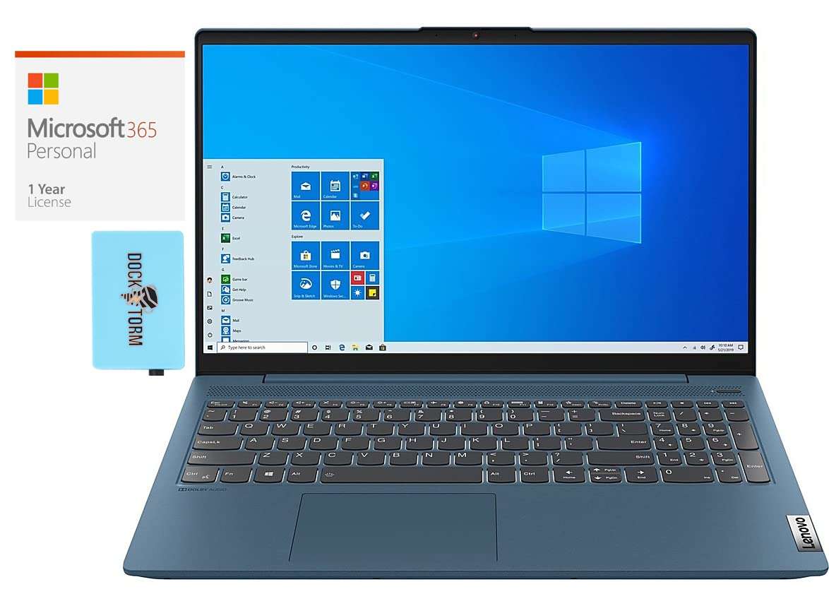 Lenovo IdeaPad 5 15 Home & Business Laptop (AMD Ryzen 7 5700U 8-Core, 8GB RAM, 2TB PCIe SSD, AMD Radeon, 15.6" Full HD (1920x1080), Fingerprint, Win 11 Home) with MS 365 Personal, Hub 1