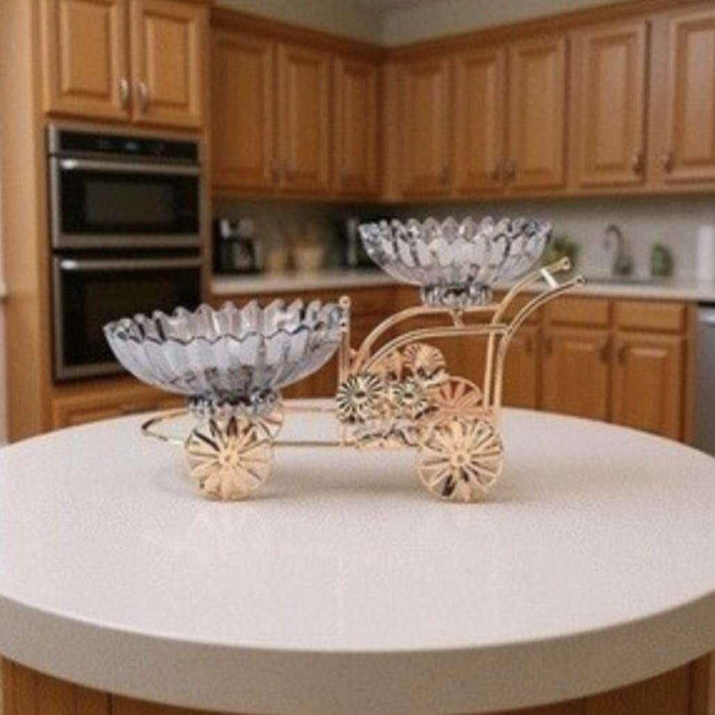 New Inning Vintage Rikshaw Style Glass Fruit Bowl Set with Decorative Metal Stand – Elegant Serveware for Home & Dining 3