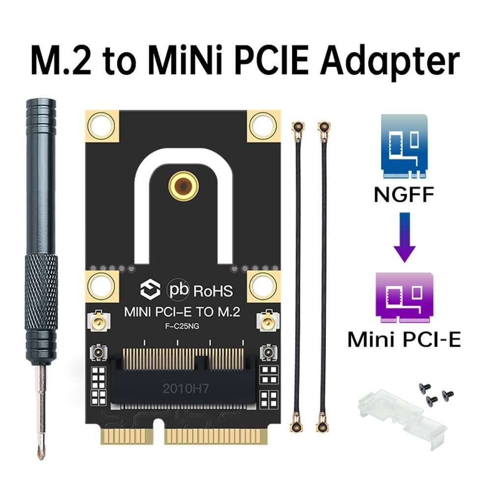 M.2 Key A/E to Mini PCI-E Converter Card, Enable NGFF WiFi Cards Like AX210/AX200 on Older Laptops with Mini PCI-E Slot, for Models from 2010-2016 2