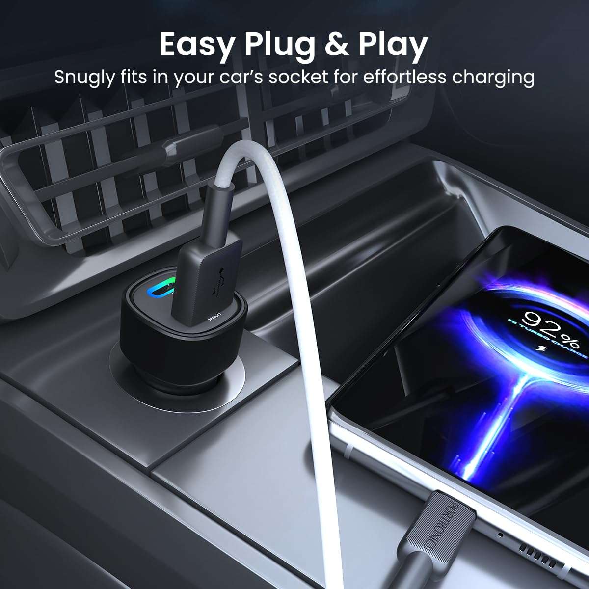 Portronics Dual Output Fast Car Charger with 30W Type-C PD & 30W USB, LED Indicator, Charging Adapter Compatible with Cars for iPhone & Android Smartphone, Smartwatch, Earbud, Power Bank (Black) 4