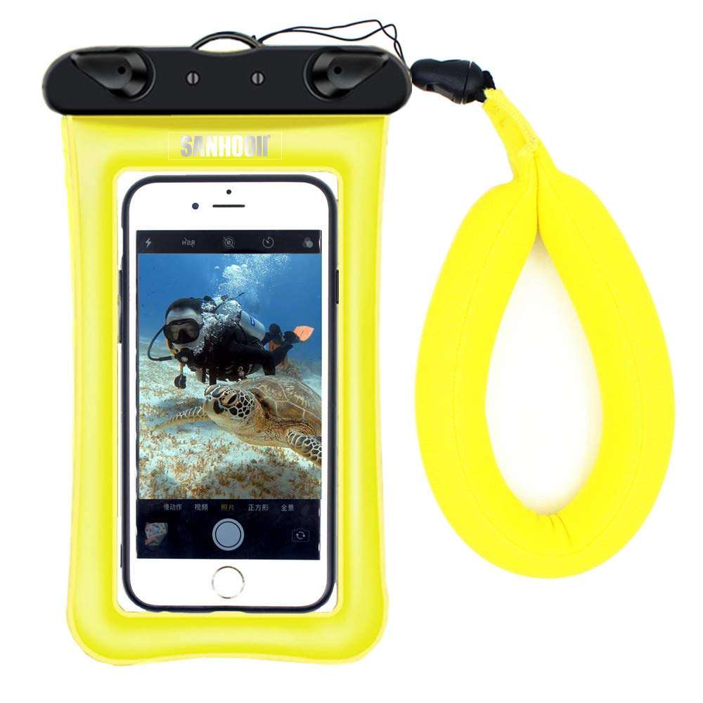 SANHOOII Waterproof Float Hand Strap and Floating Cell Phone Waterproof Case Dry Bag Phone Pouch for Small Waterproof Camera 250g Small Waterproof Camera/Cell Phone/Key Yellow 1