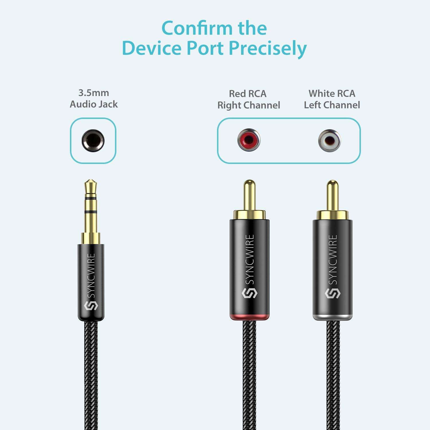 Syncwire RCA Cable - [6ft/1.8m, Dual Shielded Gold-Plated] 3.5mm to 2RCA Male Stereo Audio Adapter Coaxial Cable Nylon Braided Aux RCA Y Cord for Smartphones, Speakers, Tablets, MP3, HDTV - Black 4
