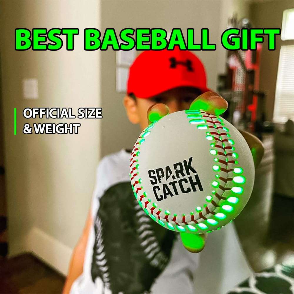 SPARK CATCH Light Up Baseball, Glow in The Dark Baseball, Sports Gear Accessories Gifts for Boys 8 9 10 11 12 13 14 15 Years Old, Kids Teens All Ages Gift Ideas (Impact-Activated version) (Neon Green) 4