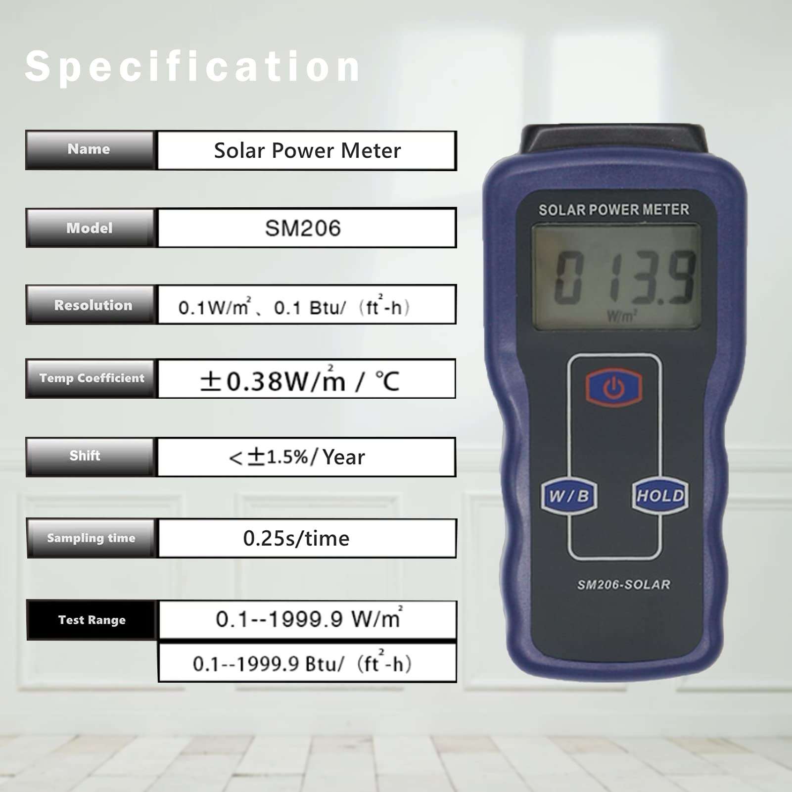 Digital Solar Power Meter, Digital Solar Energy Meter Sun Light Energy Measuring Tester Sun Light Radiation Testing Instrument Digital High Precision 5