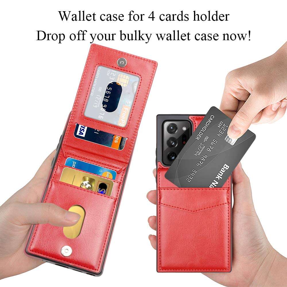 Samsung Note 20 Ultra Case, LakiBeibi Dual Layer Lightweight PU Leather Galaxy Note 20 Ultra Wallet Case with Card Holders Magnetic Lock Flip Phone Case for Samsung Galaxy Note 20 Ultra, Red 3