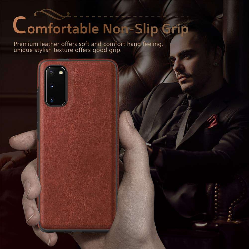 LOHASIC for Galaxy S20+ Plus Case, Classic Vegan Leather Business PU Cover Rugged Non-Slip Grip Shockproof Bumper Full Body Protective Phone Cases for Samsung Galaxy S20 Plus 6.7 inch - Dark Brown 3