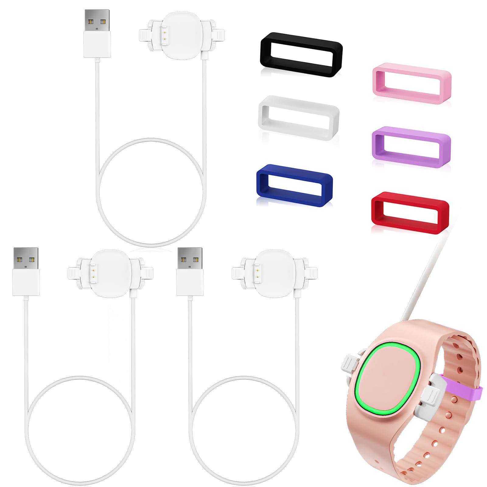 3 Pack Compatible with Magic Band Plus Charger & 6 Pack Locks, 3.3FT Replacement Charger Only Compatible with Disney-Magic Band+, Multi-Color Security Clips Protectors
