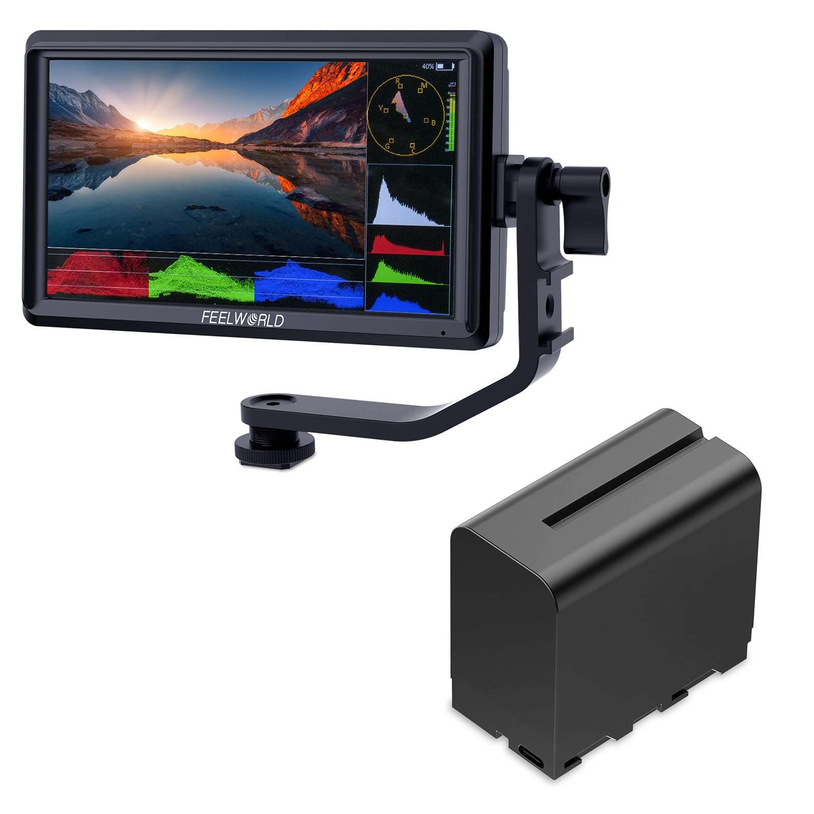 FEELWORLD FW568S Camera Monitor with F970 6600mAh Battery 1