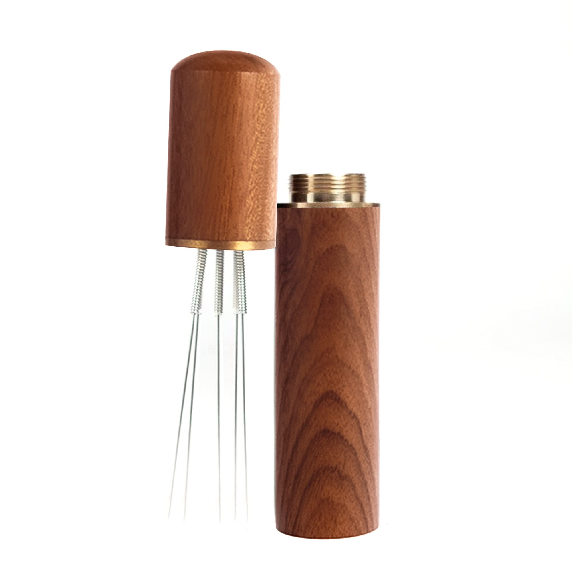 Espresso Coffee Stirrer Tool Stainless Steel 5 Needles Come With Wooden Handle and Stand Coffee Powder Distribution Tool (Rosewood color)