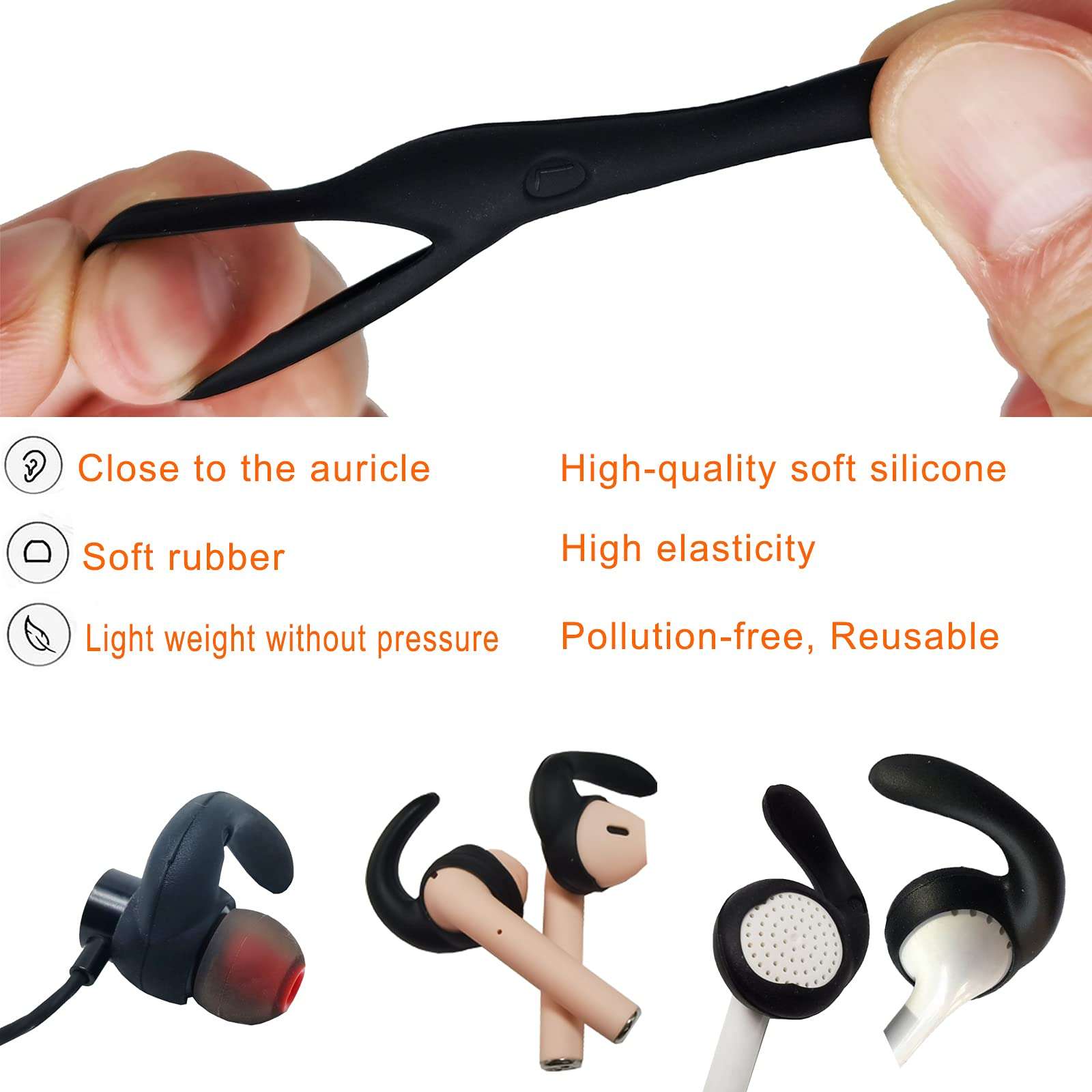 Earbuds Replacement Tips Soft Silicone Earbud Locks Sport Grips Earphones Stabilizer Fins Wings Tips for in-Ear and Ear Canal Earbuds (2Black-M) 3
