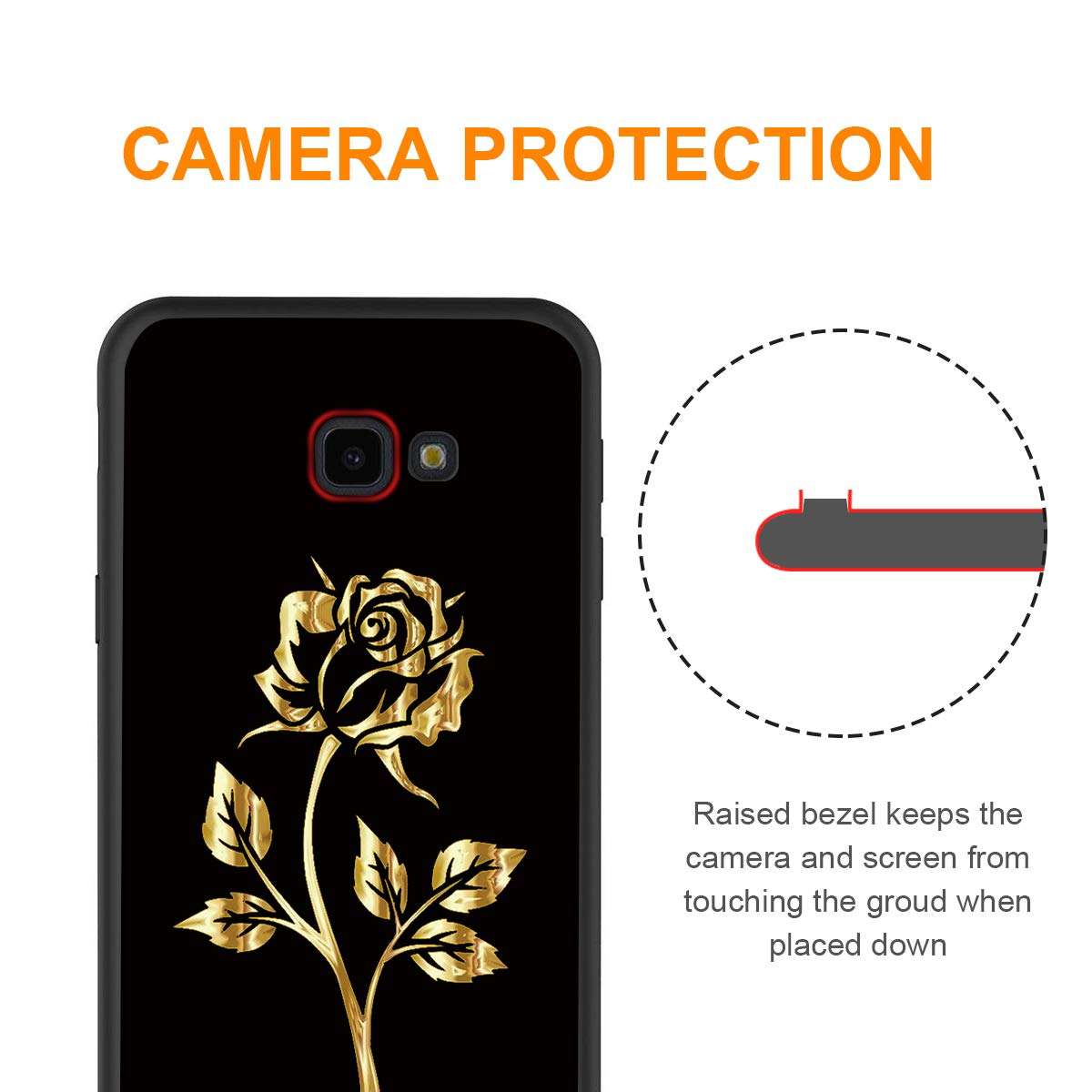 Eouine Samsung Galaxy J4 Plus Case, Phone Case Silicone Black with Pattern Ultra Slim Shockproof Soft Gel Back Cover Protective Bumper Skin for Samsung Galaxy J4 Plus Smartphone (Golden Rose) 4