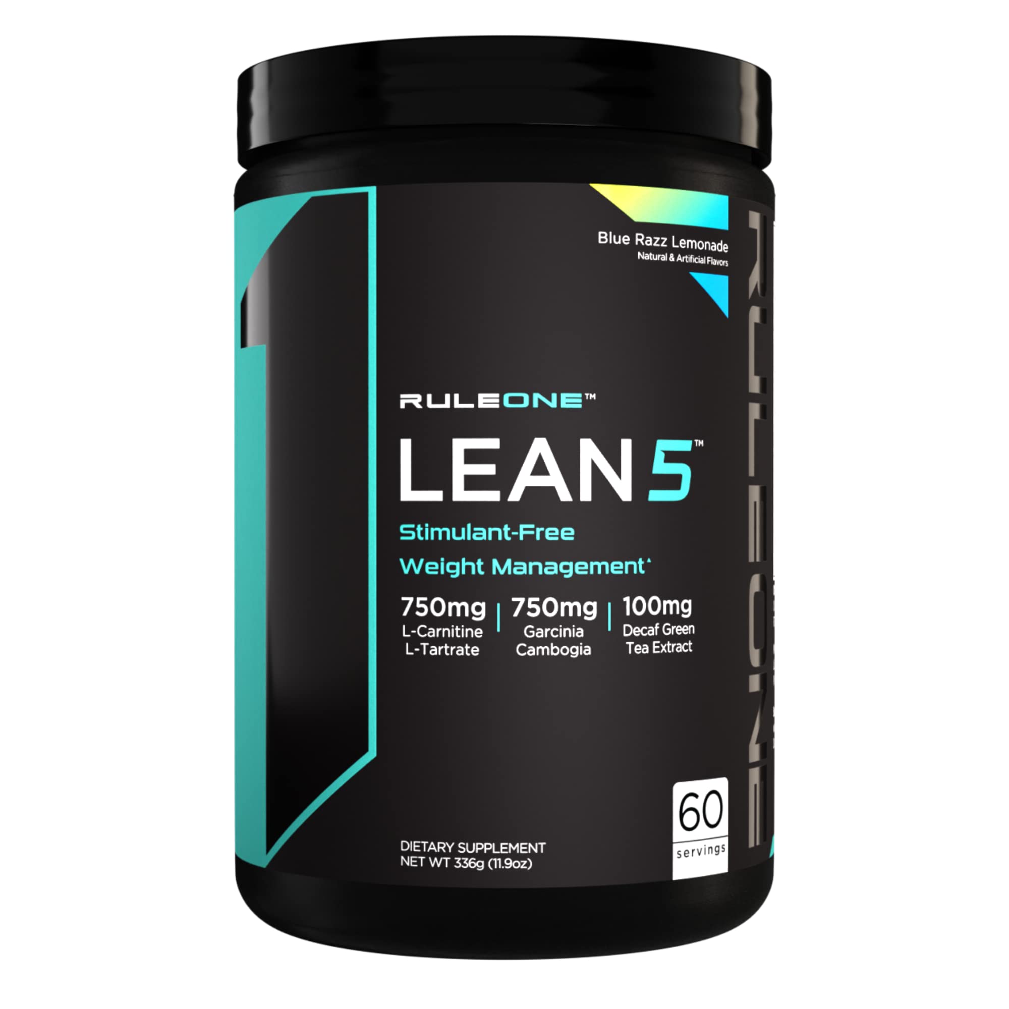 Rule 1 R1 Lean5, Blue Razz Lemonade - 11.9 oz - Stimulant-Free Formula with CLA, Garcinia Cambogia Extract & Carnitine - 60 Servings