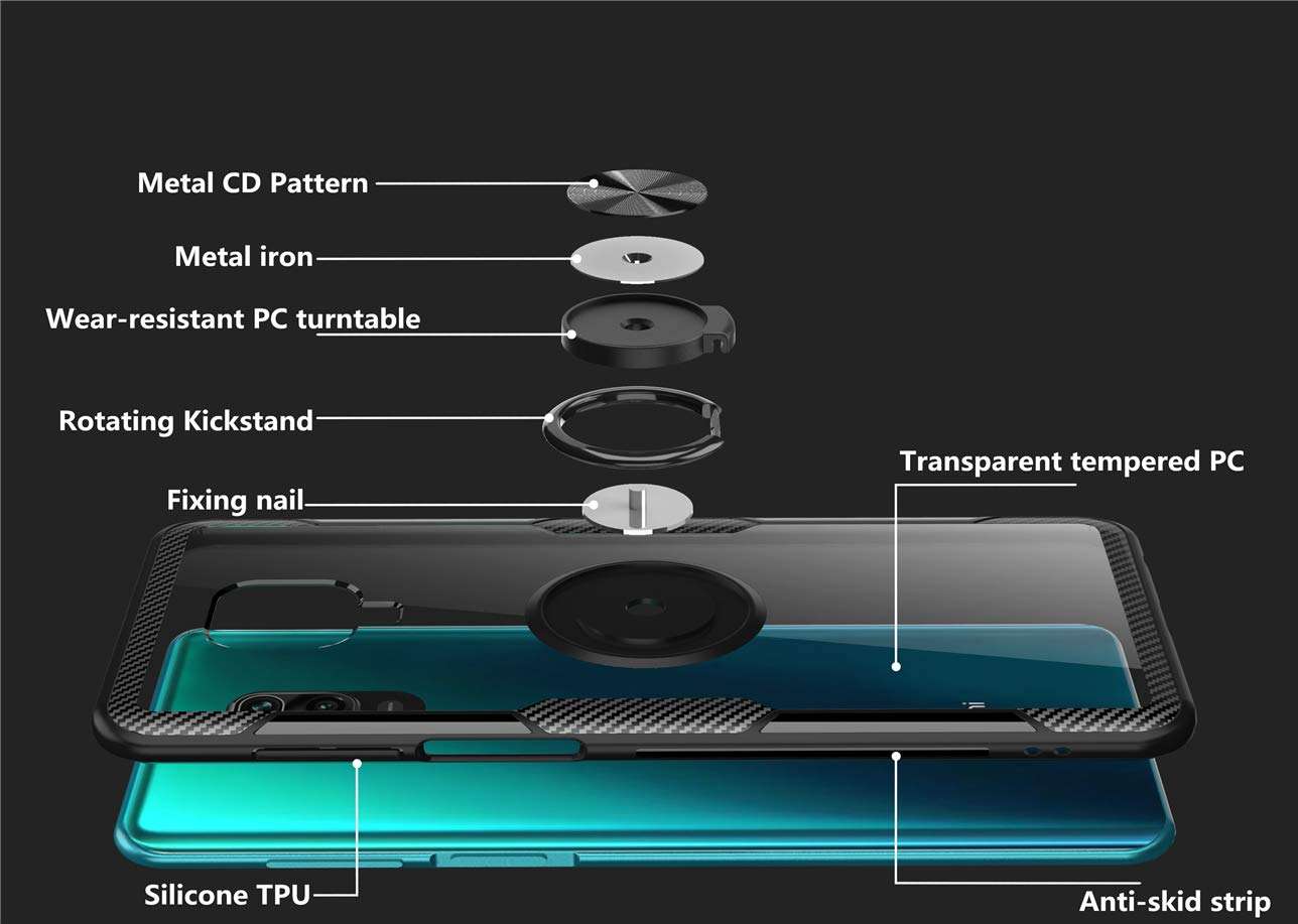 Xiaomi Redmi Note 9s Case,360° Rotating Ring Kickstand Protective Case,Silicone Soft TPU Shockproof Protection Thin Cover Compatible with[Magnetic Car Mount] for Xiaomi Redmi Note 9 Pro(Black/black) 3