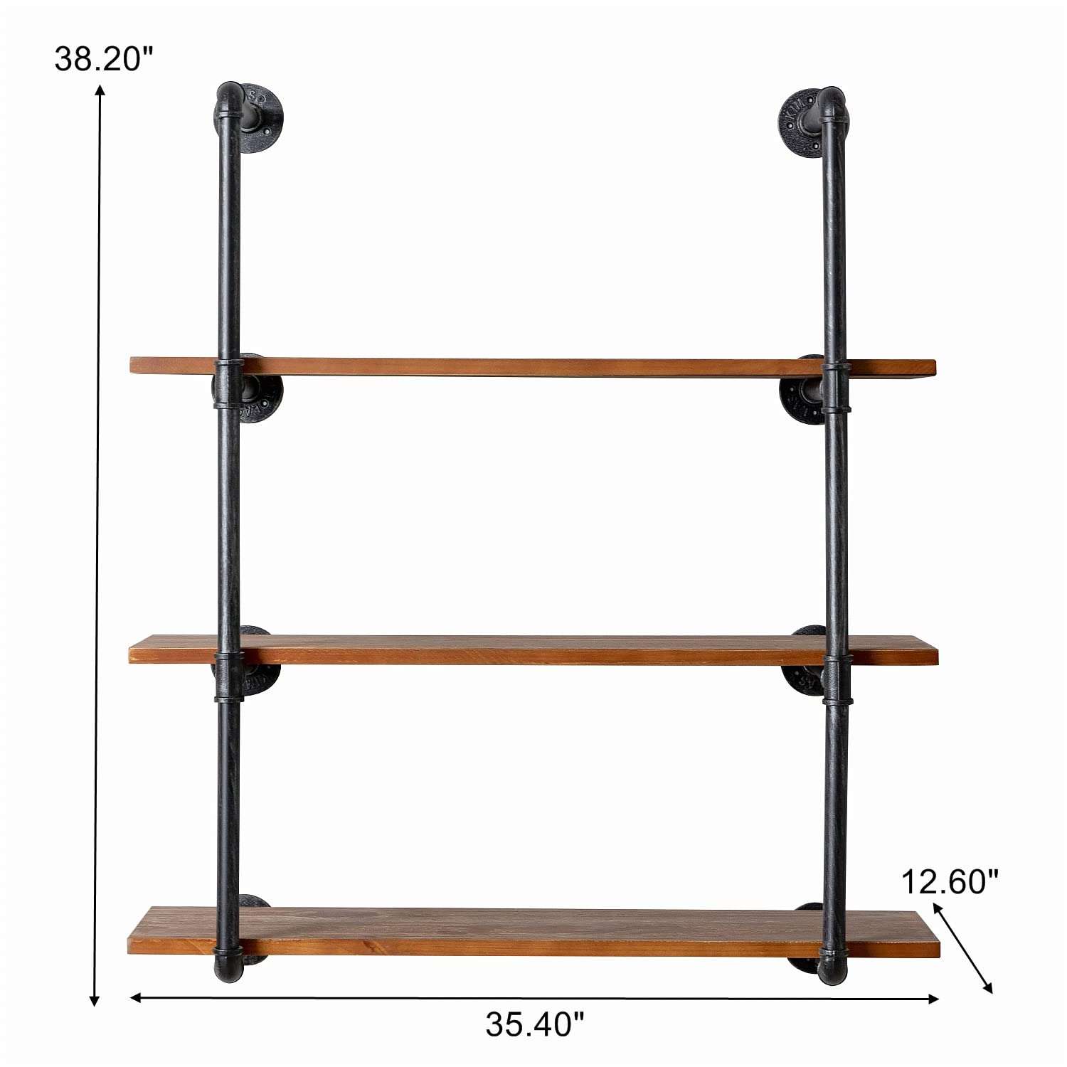 DOFURNILIM Industrial Rustic Wall Wood Pipe Ladder Floating Shelves - DIY Modern Storage Shelving Bookshelf for Bathroom Kitchen Office Home – Steampunk Bookcase (Floating Ladder shelves-51.18“W) 6