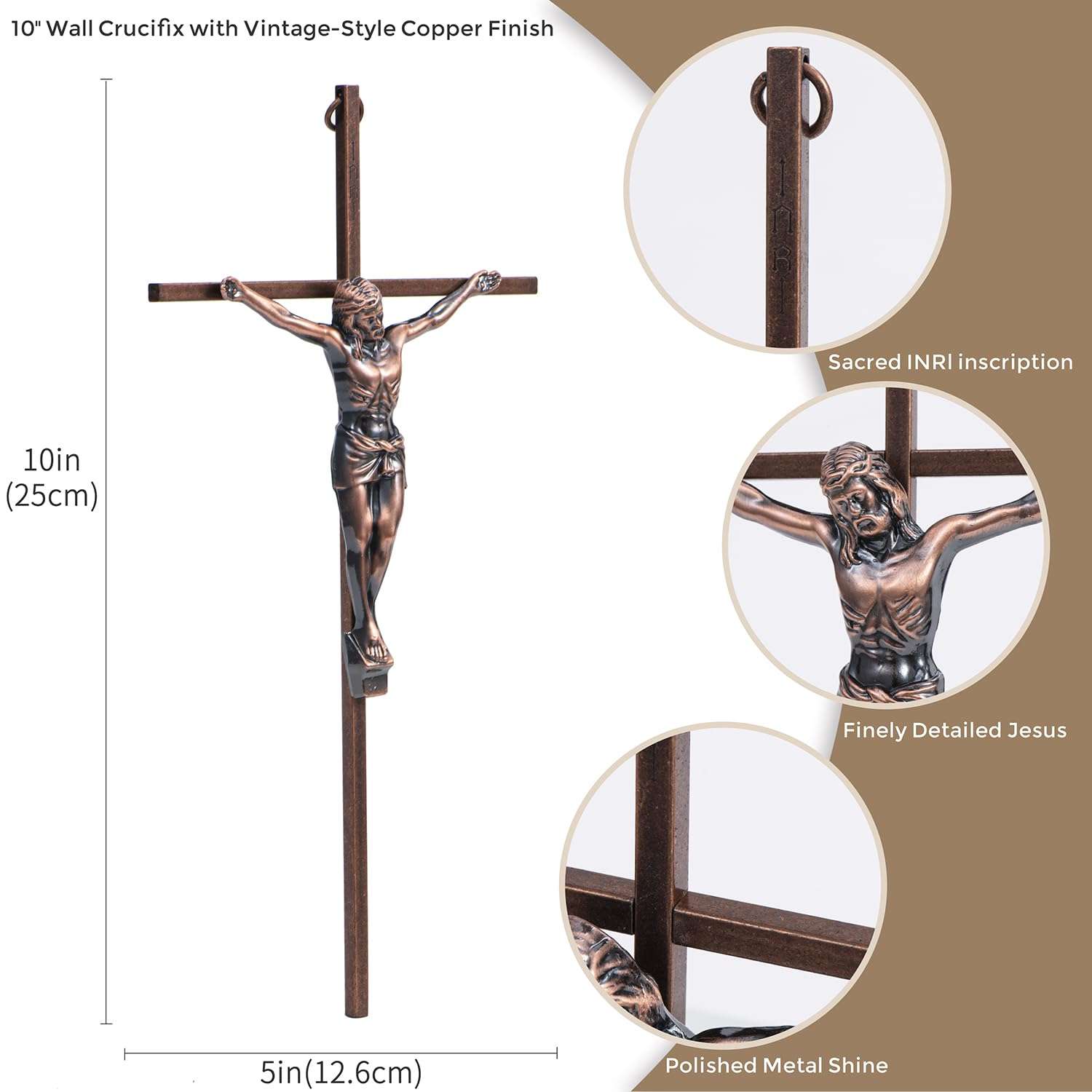 ACHIBANG Gold Crucifix Wall Cross - 10" Catholic Metal Cross with Jesus & INRI, Faith Decor for Wall or Door Display 2