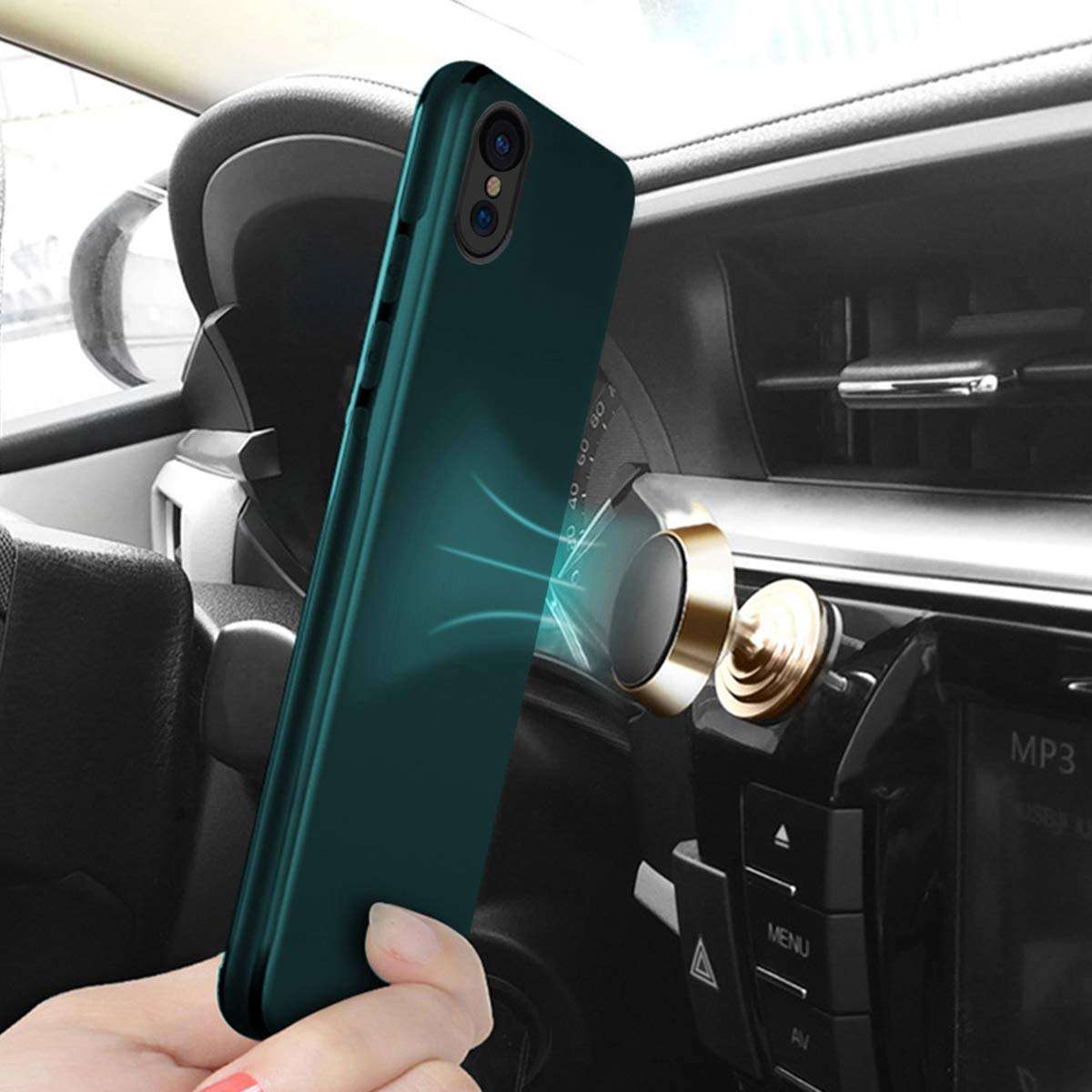 Case for iPhone XR,Ultra Thin Magnetic Phone Case for Magnet Car Phone Holder with Invisible Built-in Metal Plate,Soft TPU Shockproof Anti-Scratch Protective Cover for iPhone XR(2018) 6.1''[Green] 3