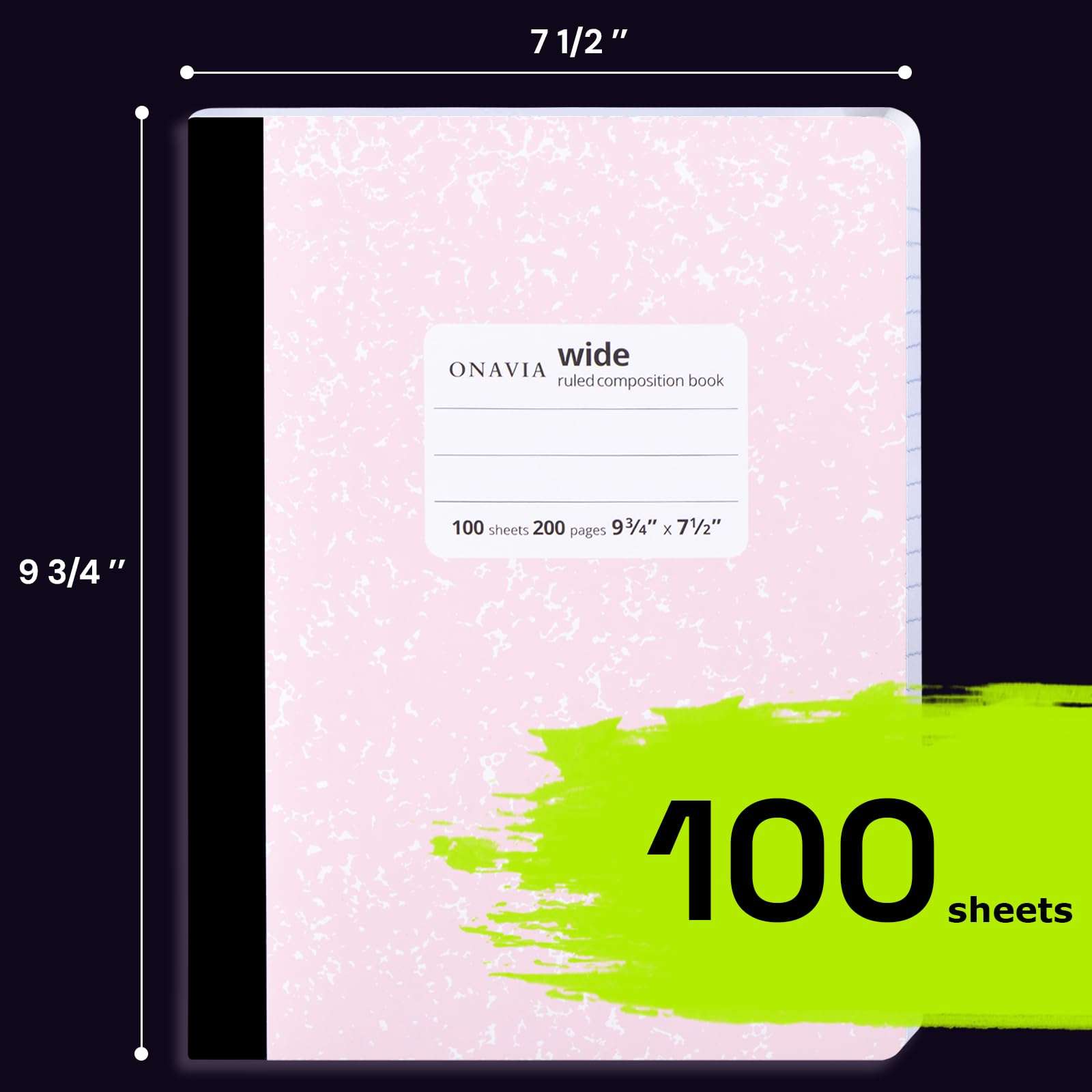 ONAVIA Composition Notebook Wide Ruled 6 Pack, 200 Pages (100 Sheets), 9-3/4 x 7-1/2, Marble Composition Books Bulk, Notebooks for School, Work, Office, Hard Cover Comp Book, School Supplies, Pink 3