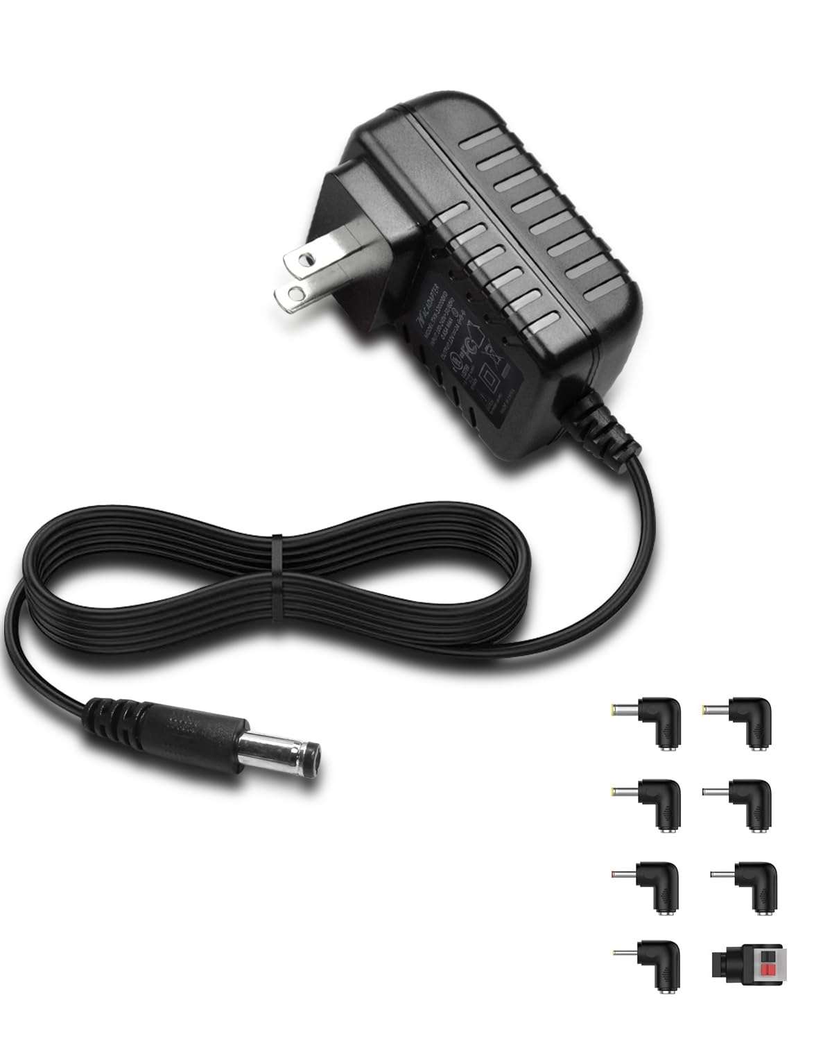 Universal 12V AC/DC Adapter Switching Power Supply with 8 Size Plugs, 24W Replacement Wall Charger Cord for Ultrasonic Jewelry Cleaner/SPS100 Breast Pumps/Portable DVD Player (Adapter+8 Plugs) 1