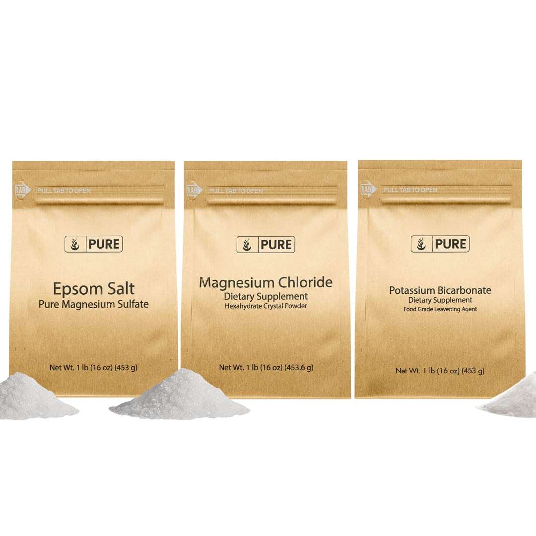 Pure Original Ingredients Potassium Bicarbonate, Magnesium Chloride, & Epsom Salt Bundle, (1lb) Food Safe, Cleaning & Cooking 1