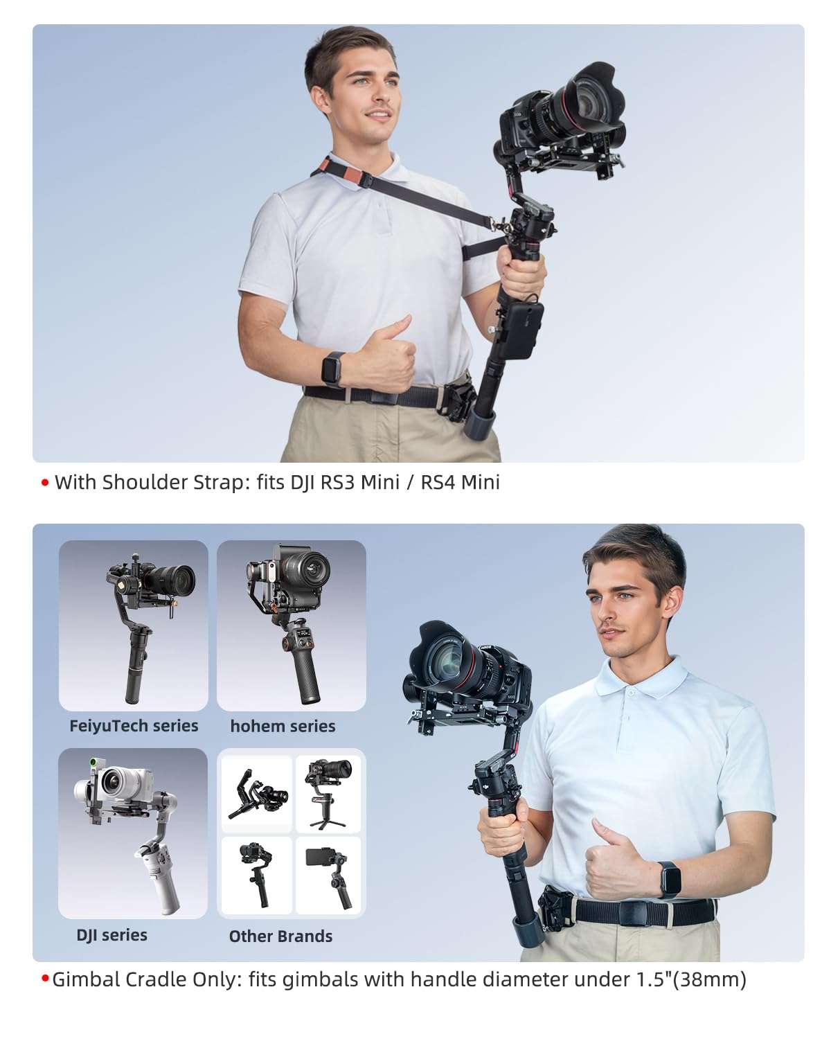 XIXAN Handheld Gimbal Stabilizer Accessories Load Relief Kit with Adjustable Shoulder Strap, Belt, Gimbal Cradle Support, Extension Rod. Hold Gimbal Easier and Longer. Fits DJI RS 4 mini/RS 3 mini 5