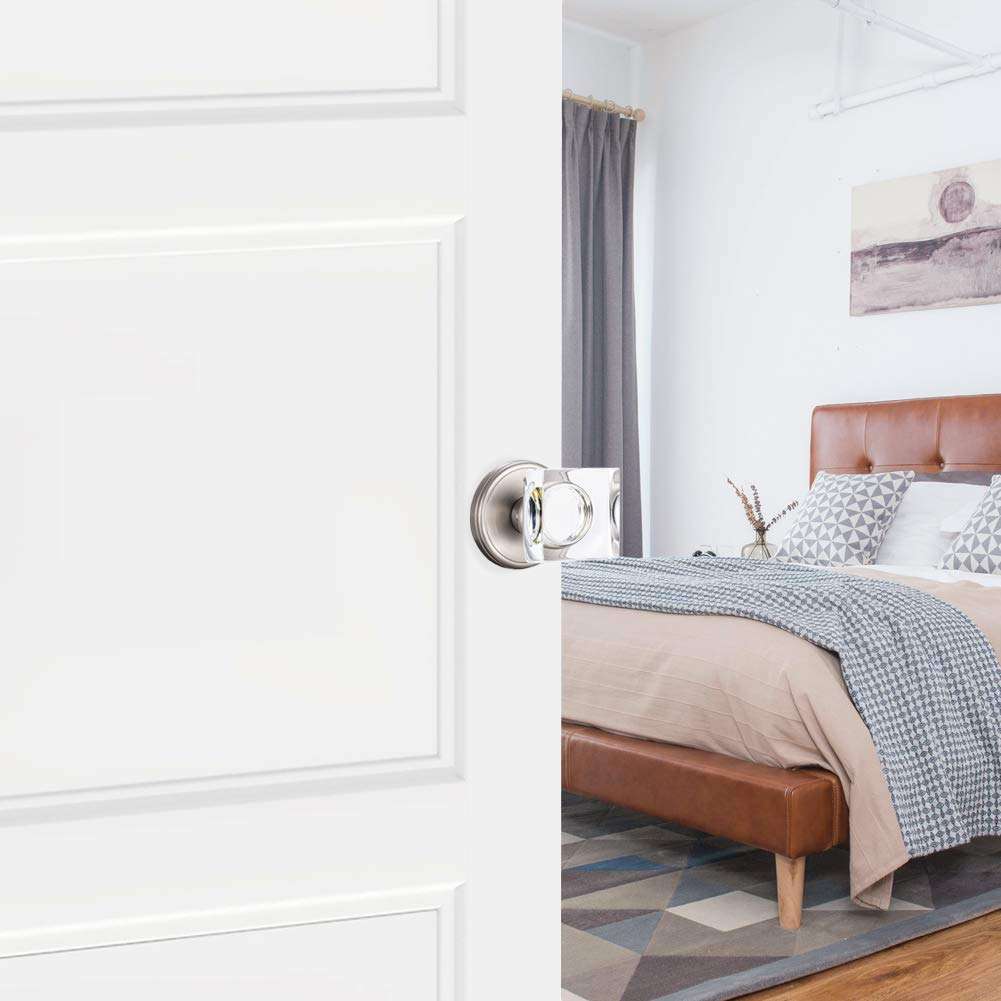 CLCTK Privacy Crystal Door Knobs Interior with Lock, Square Glass Door Knobs Interior for Bed/Bathroom, Satin Nickel, XHN-002 5